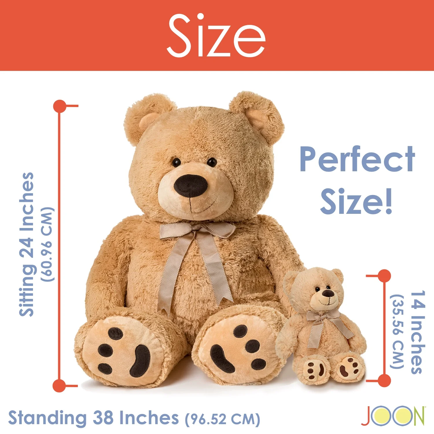 JOON Huge Teddy Bear With Ribbon, Tan - Image 4