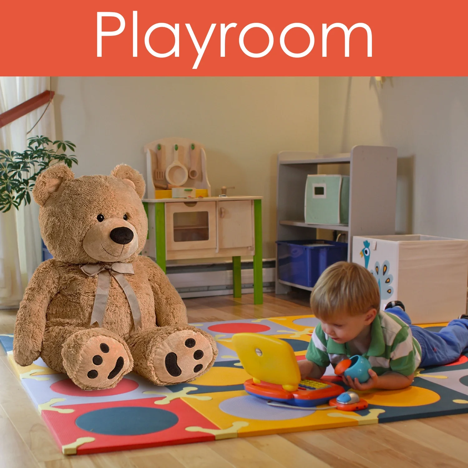 JOON Huge Teddy Bear With Ribbon, Tan - Image 5
