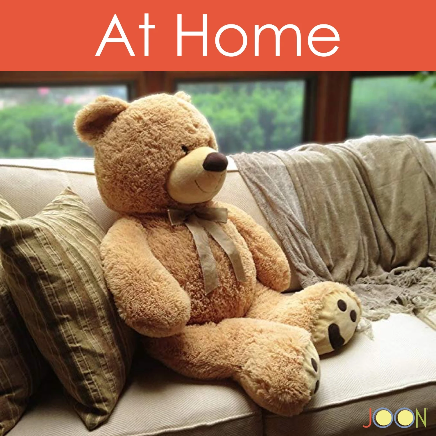 JOON Huge Teddy Bear With Ribbon, Tan - Image 9