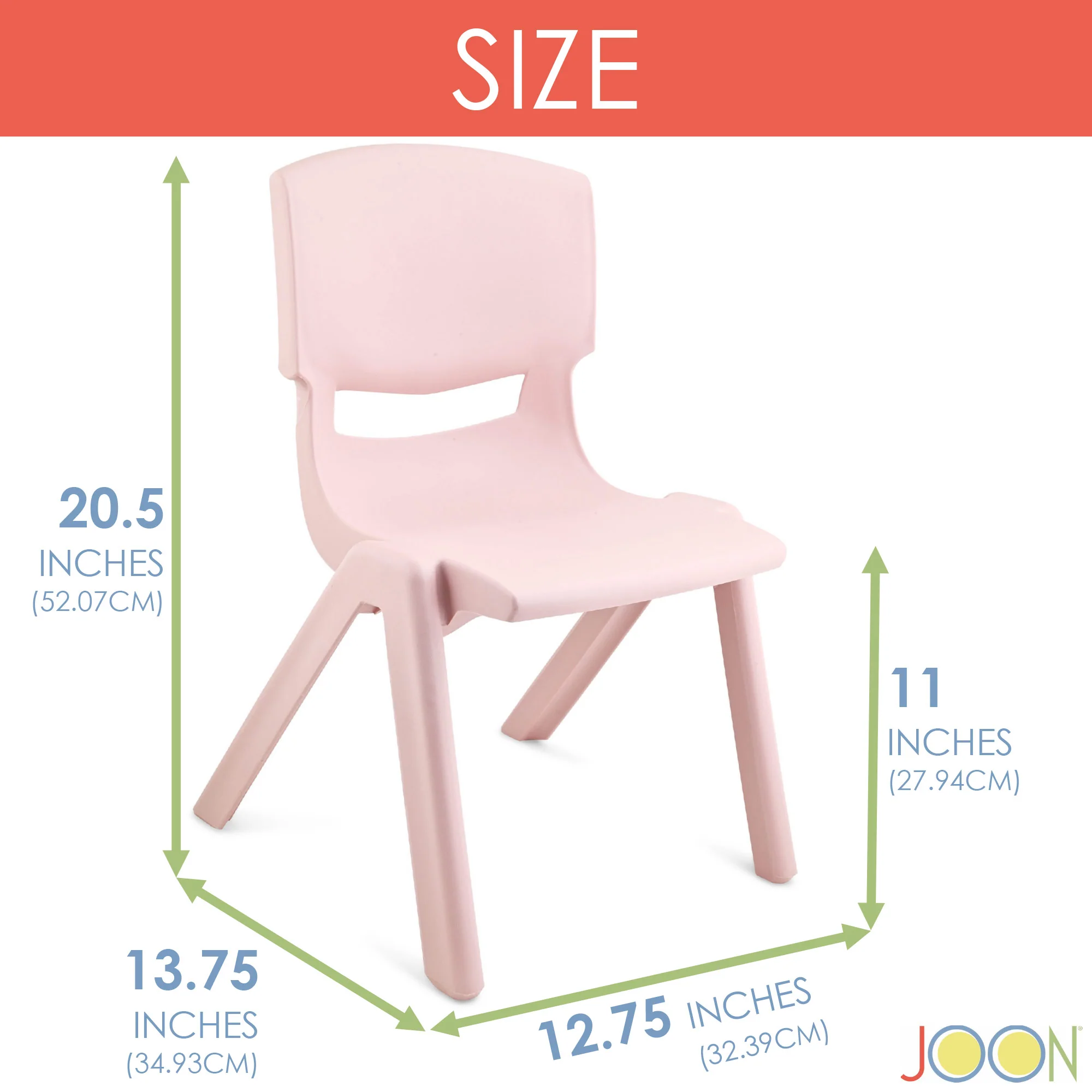 JOON Stackable Plastic Kids Learning Chairs, Blush, 20.5x12.75X11 Inches, 2-Pack (Pack of 2) - Image 3