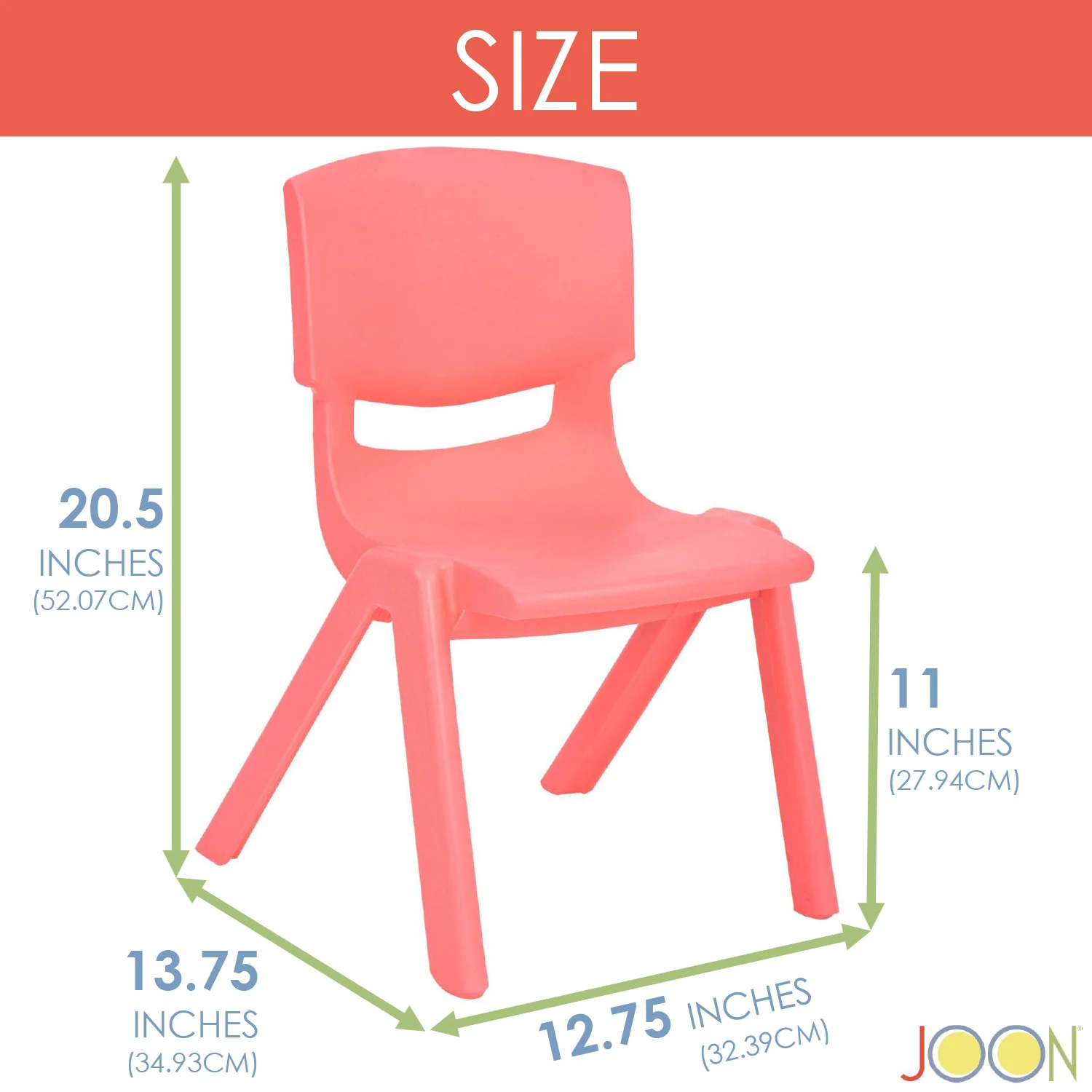 JOON Stackable Plastic Kids Learning Chairs, Coral, 20.5x12.75X11 Inches, 2-Pack (Pack of 2) - Image 3
