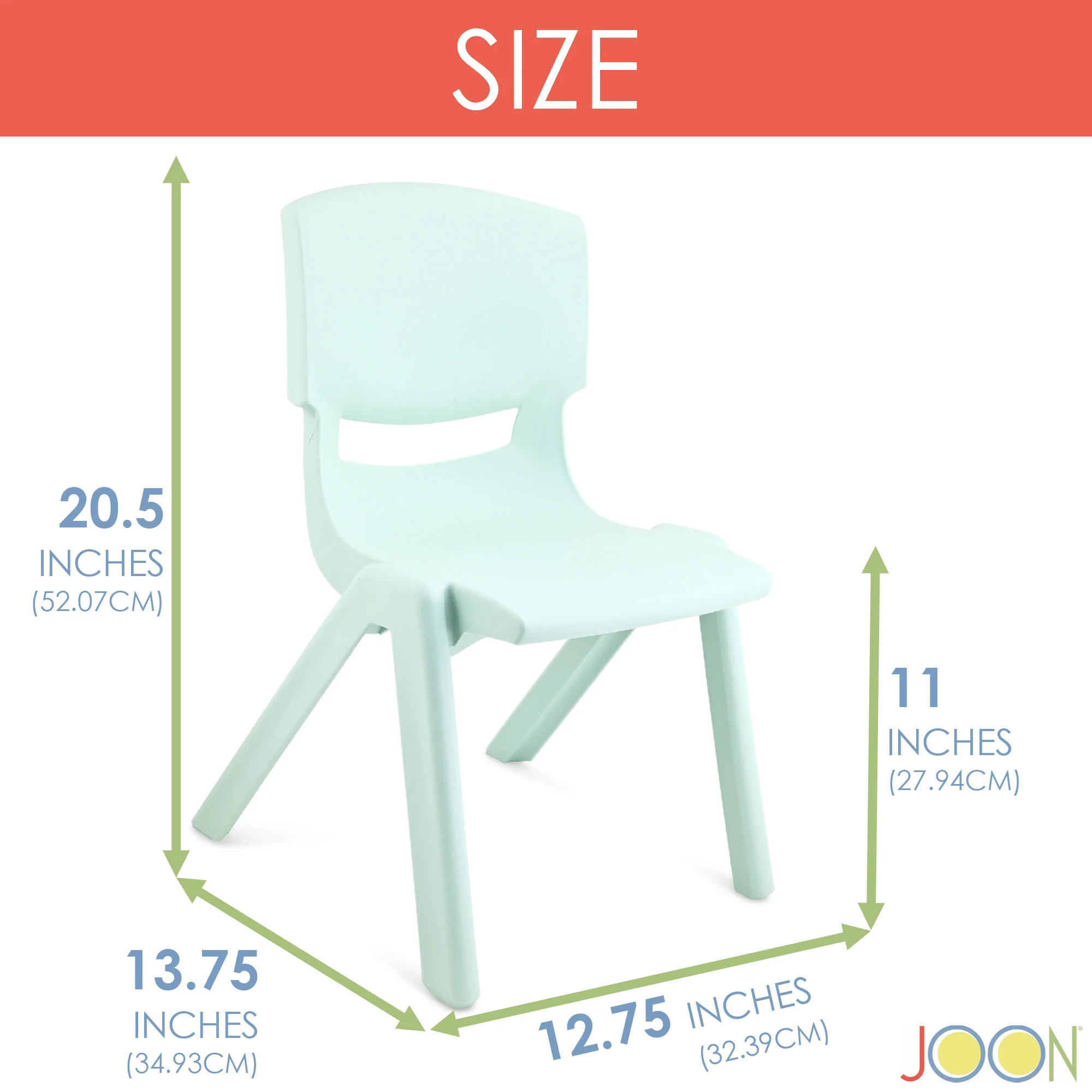 JOON Stackable Plastic Kids Learning Chairs, Mint Green, 20.5x12.75X11 Inches, 2-Pack (Pack of 2) - Image 3