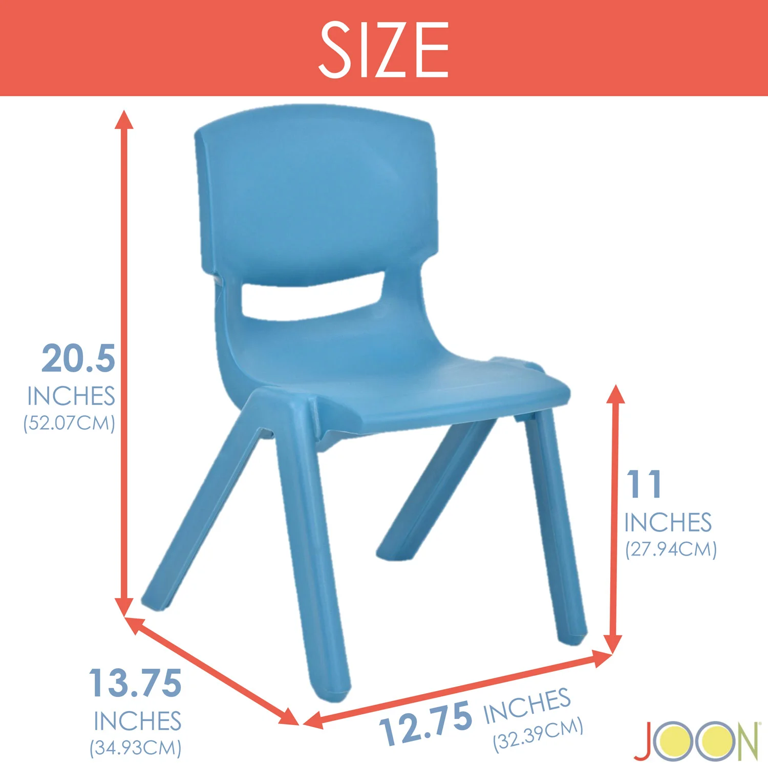 JOON Stackable Plastic Kids Learning Chairs, Sky Blue, 20.5x12.75X11 Inches, 2-Pack (Pack of 2) - Image 3