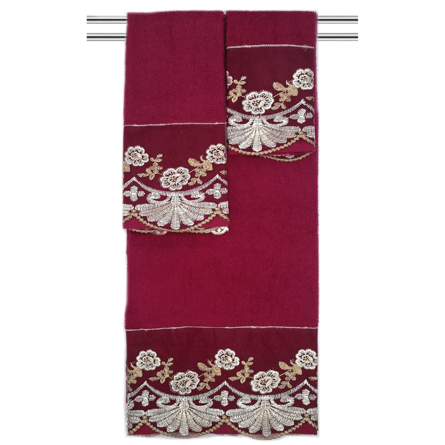 Jules 3-Piece Floral Embroidered Cotton Decorative Bath Towel Set