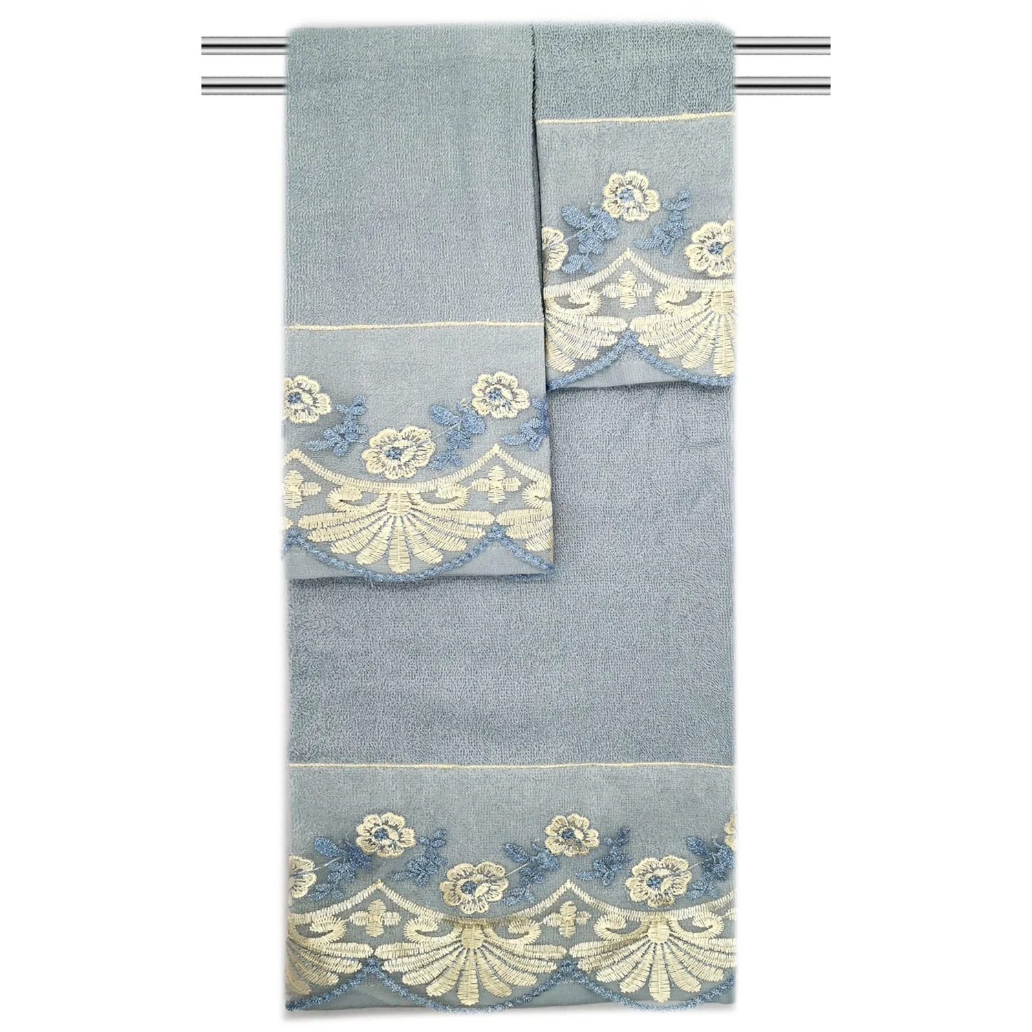 Jules 3-Piece Floral Embroidered Cotton Decorative Bath Towel Set - Image 2