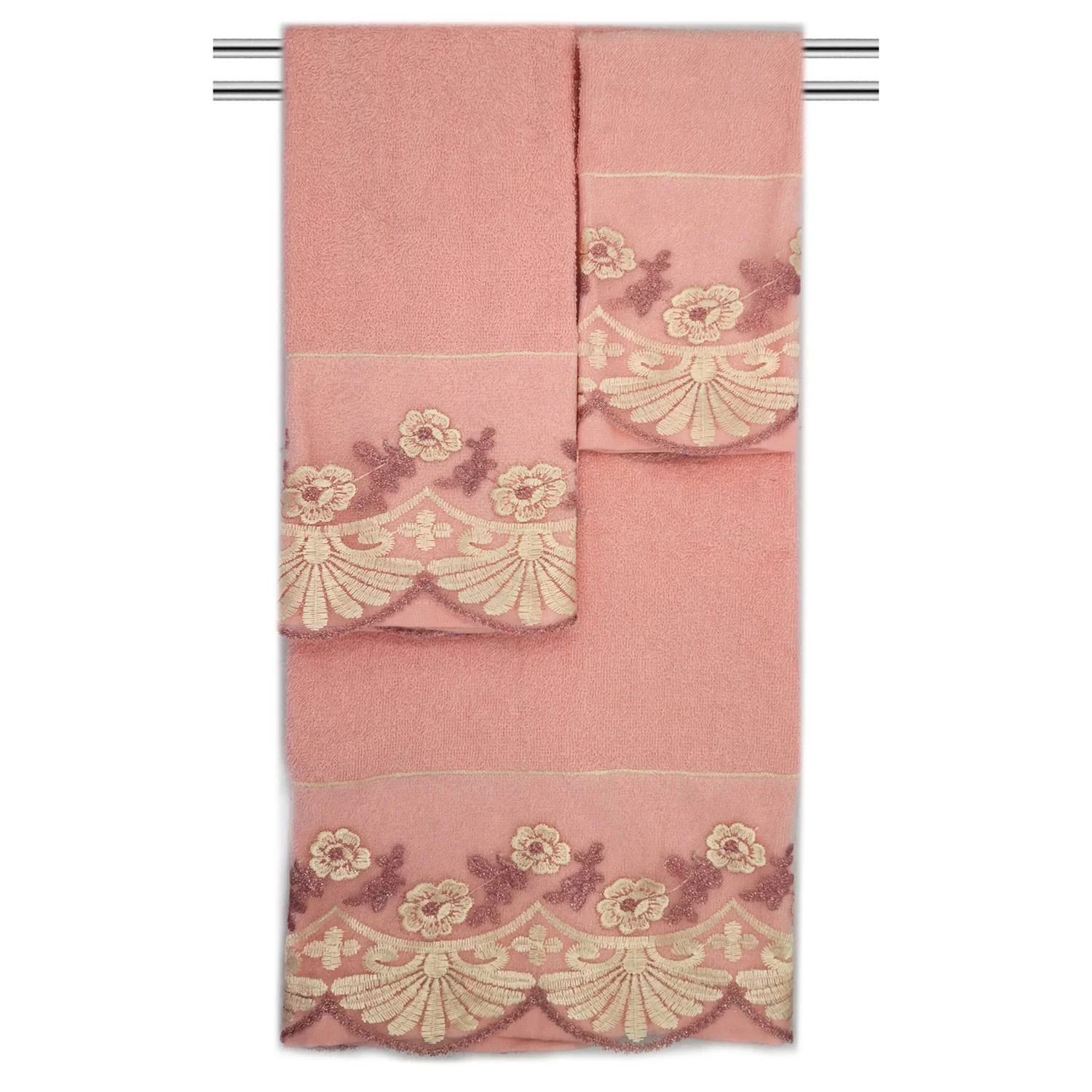 Jules 3-Piece Floral Embroidered Cotton Decorative Bath Towel Set - Image 3