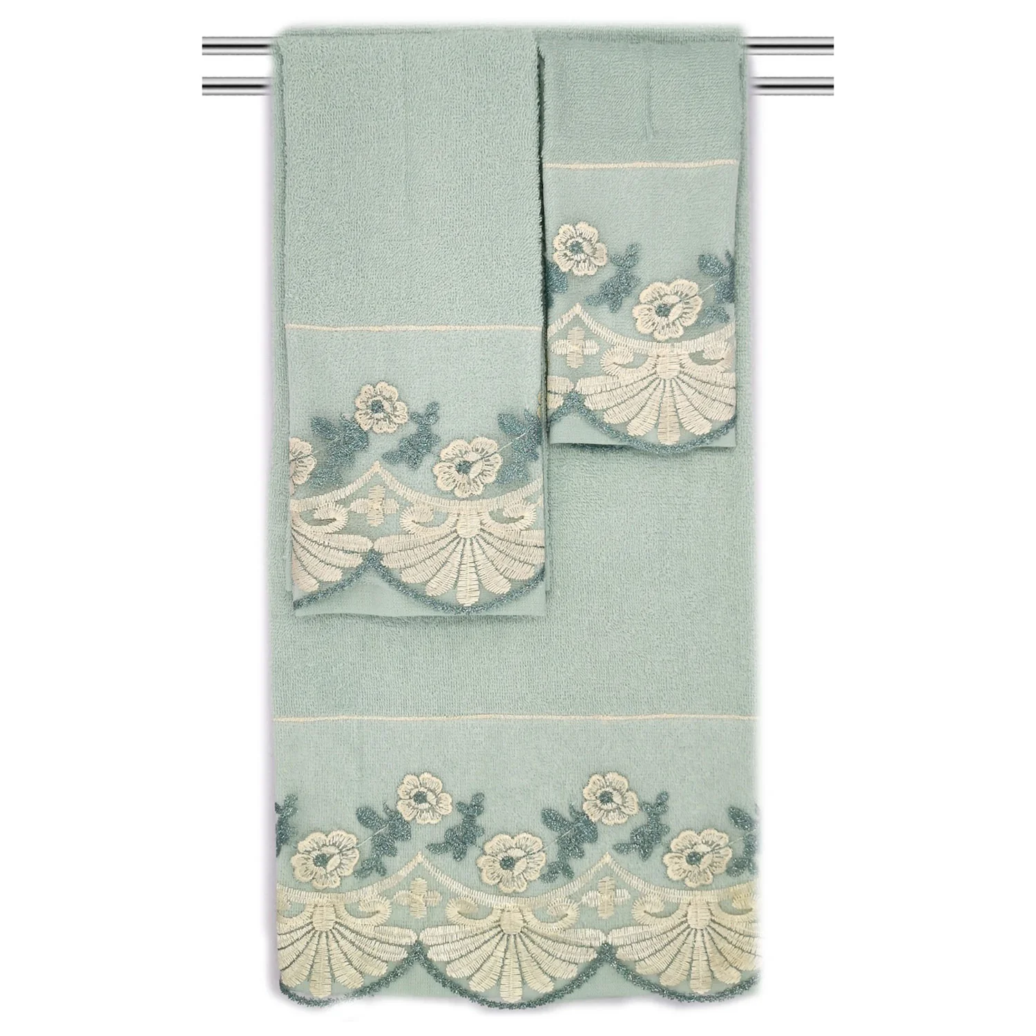 Jules 3-Piece Floral Embroidered Cotton Decorative Bath Towel Set - Image 4