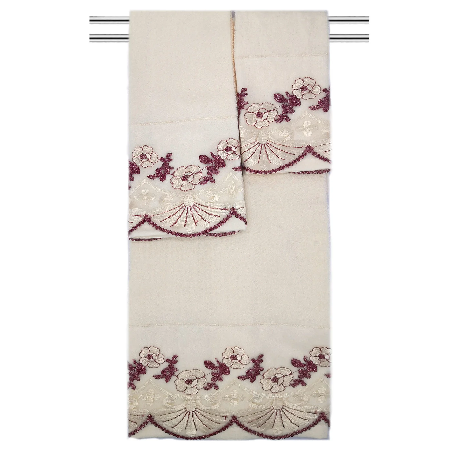 Jules 3-Piece Floral Embroidered Cotton Decorative Bath Towel Set - Image 6