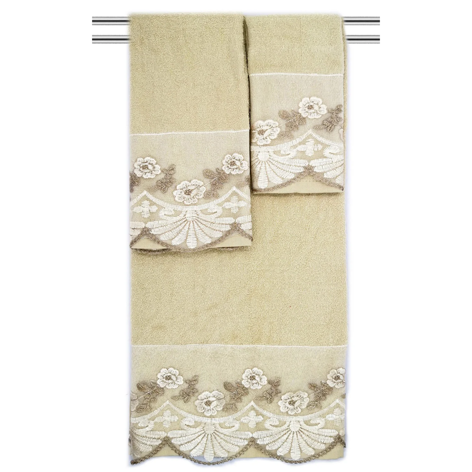 Jules 3-Piece Floral Embroidered Cotton Decorative Bath Towel Set - Image 7