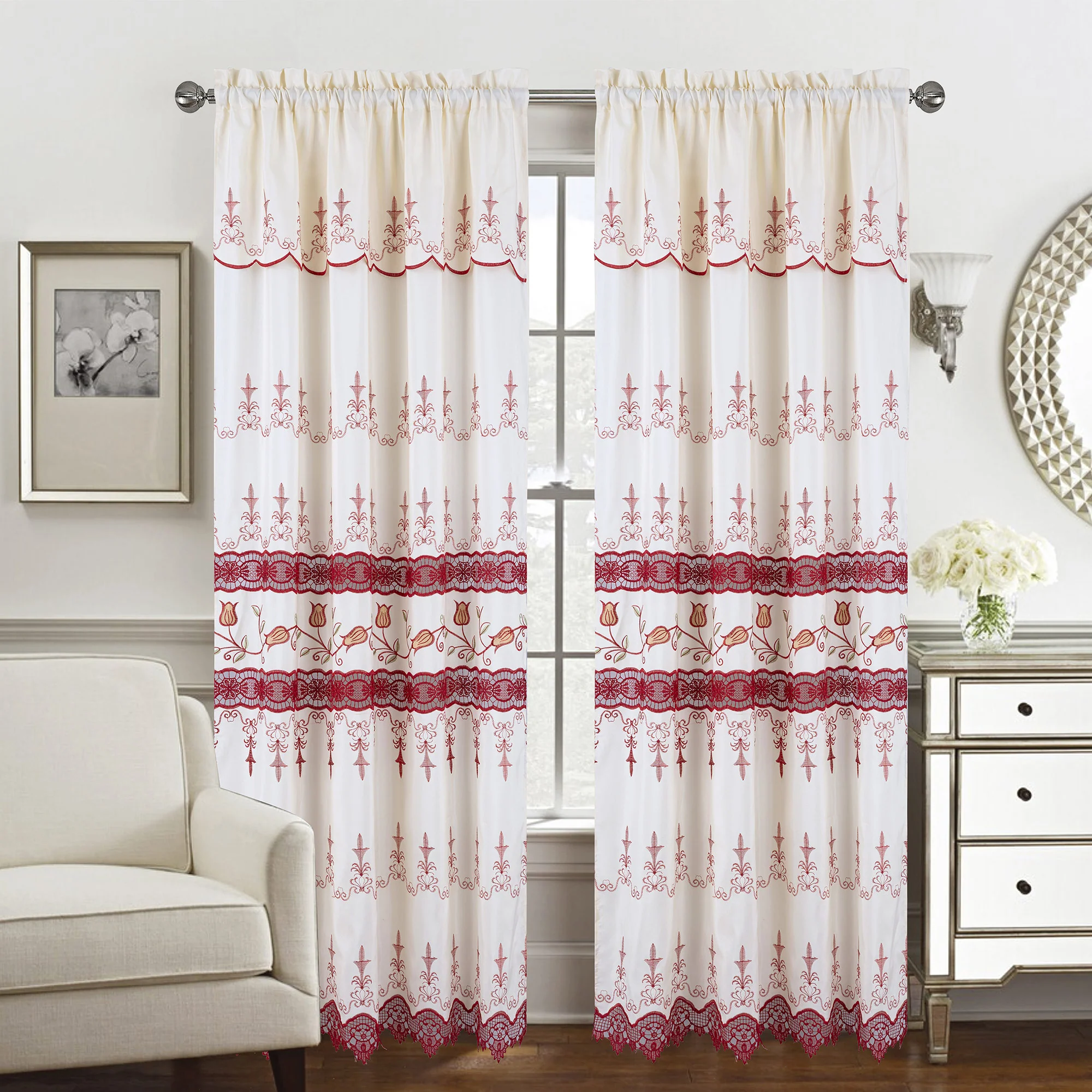 Juliana  Macramé Jacquard Room Darkening Window Curtain Panel with Attached Valance, 55x84 Inches - Image 4