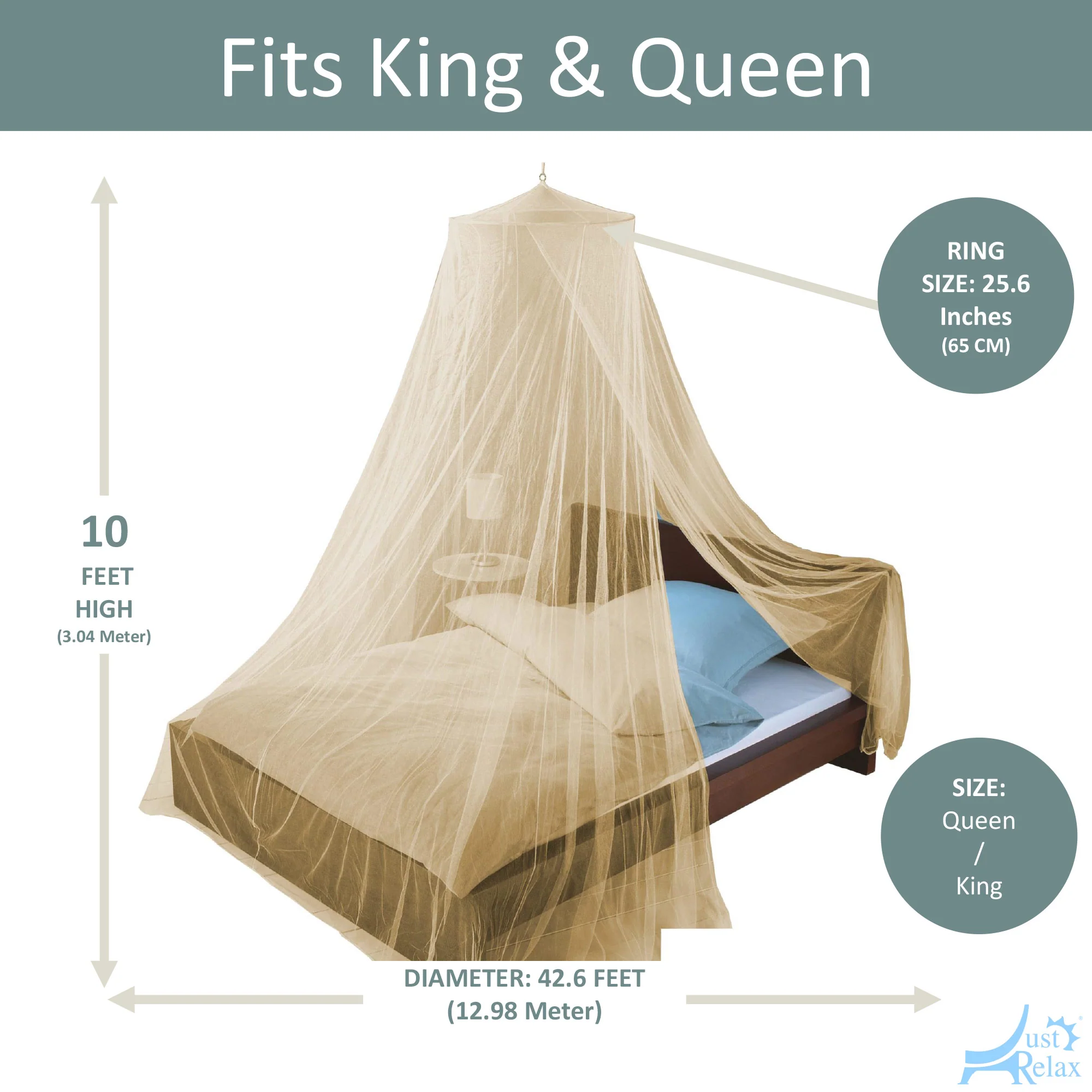 Just Relax Elegant Mosquito Net Bed Canopy Set, Beige, Queen-King - Image 4