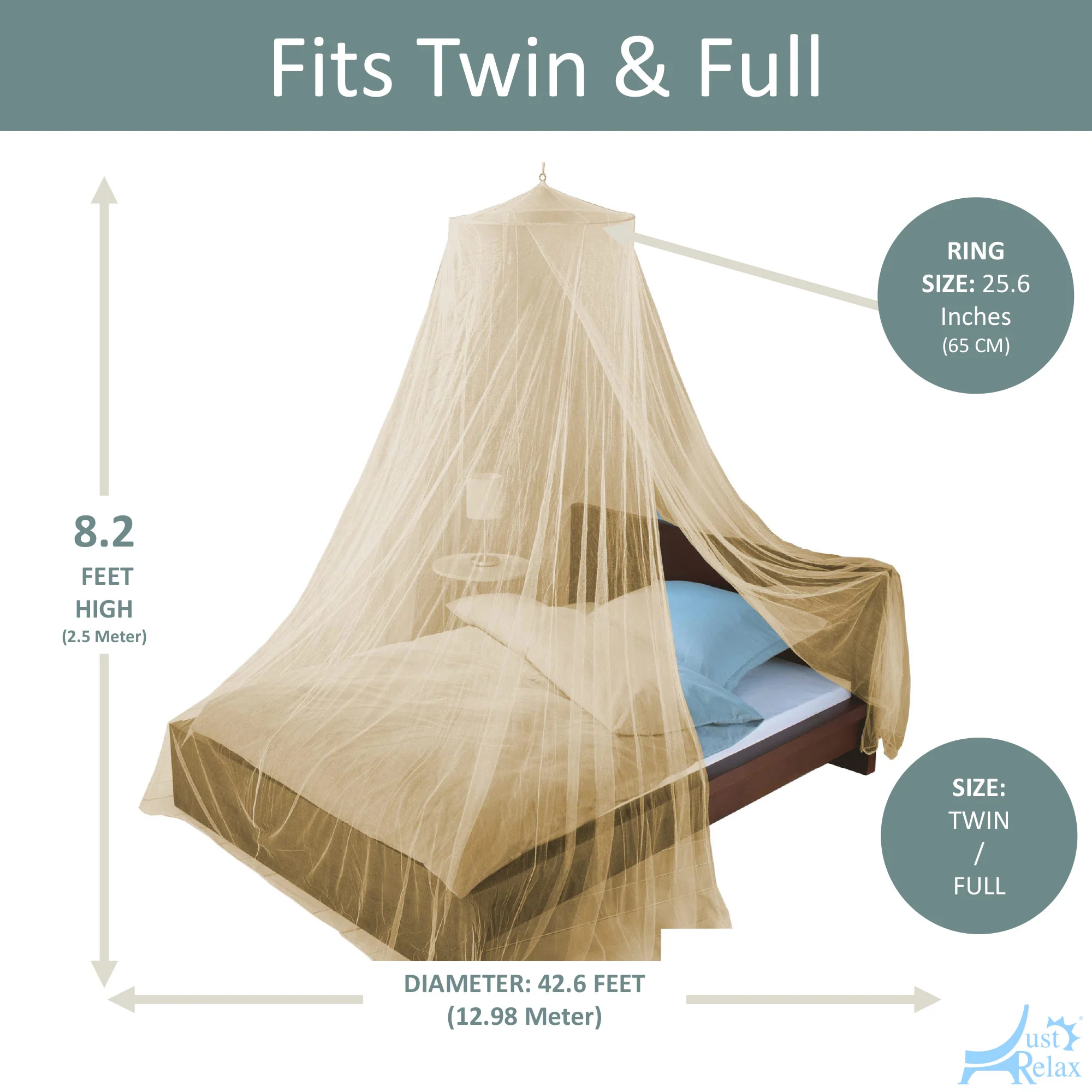 Just Relax Elegant Mosquito Net Bed Canopy Set, Beige, Twin-Full - Image 4