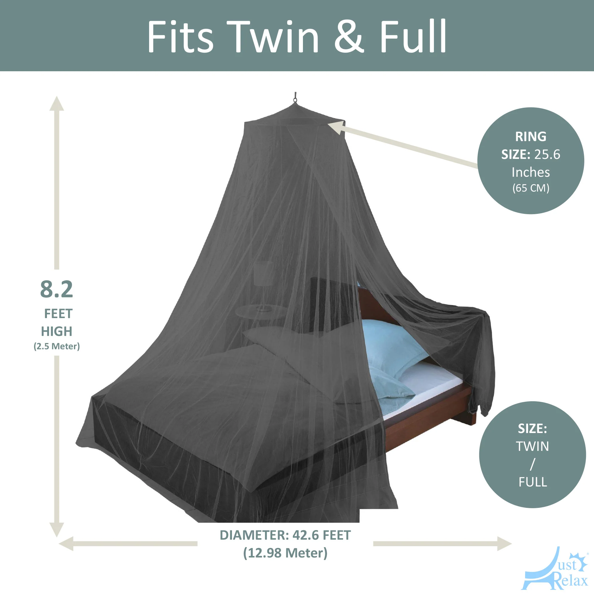 Just Relax Elegant Mosquito Net Bed Canopy Set, Black, Twin-Full - Image 4