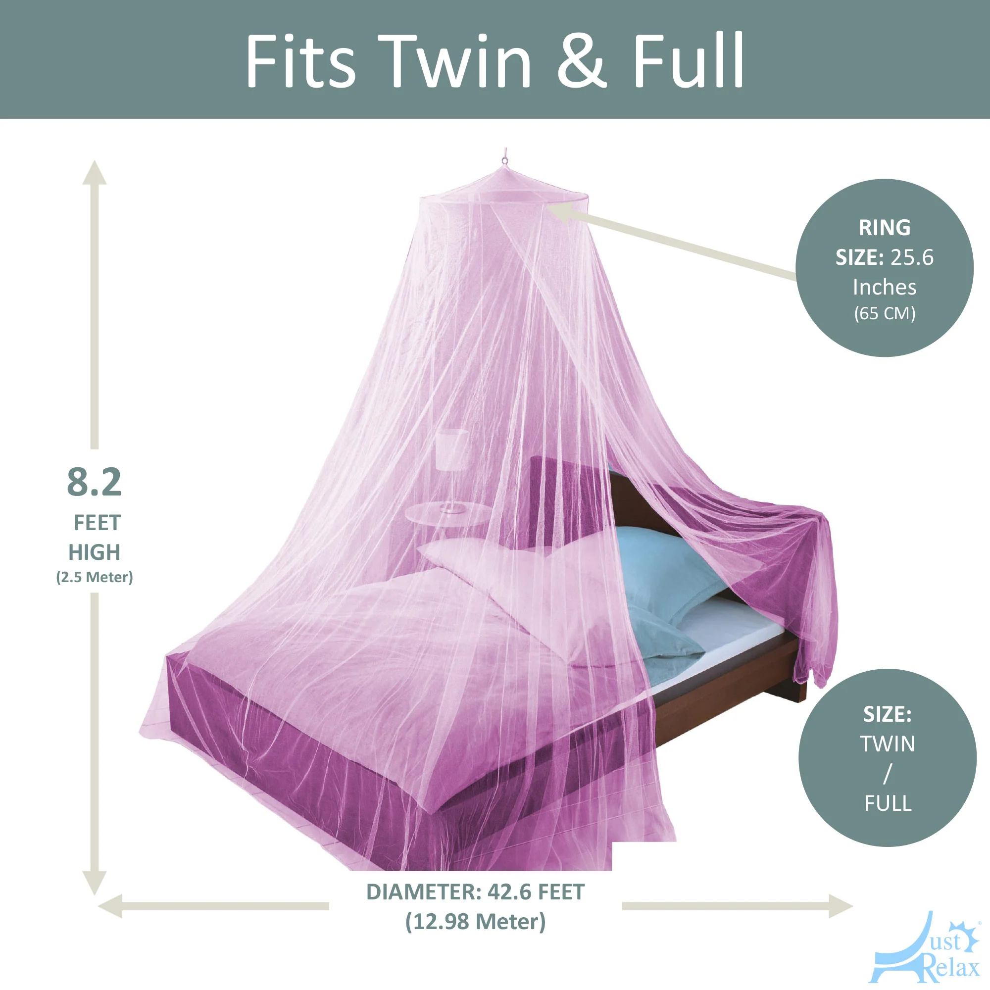 Just Relax Elegant Mosquito Net Bed Canopy Set, Pink, Twin-Full - Image 4