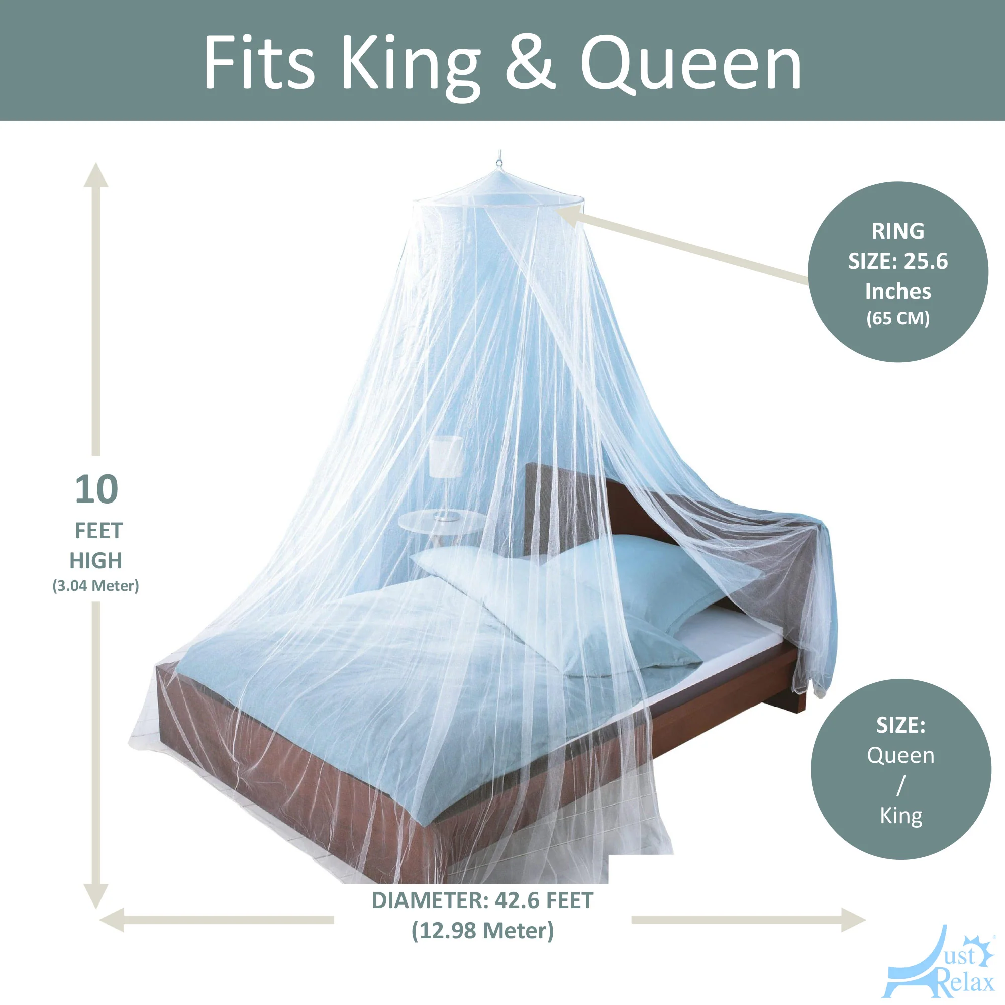 Just Relax Elegant Mosquito Net Bed Canopy Set, White, Queen-King - Image 4