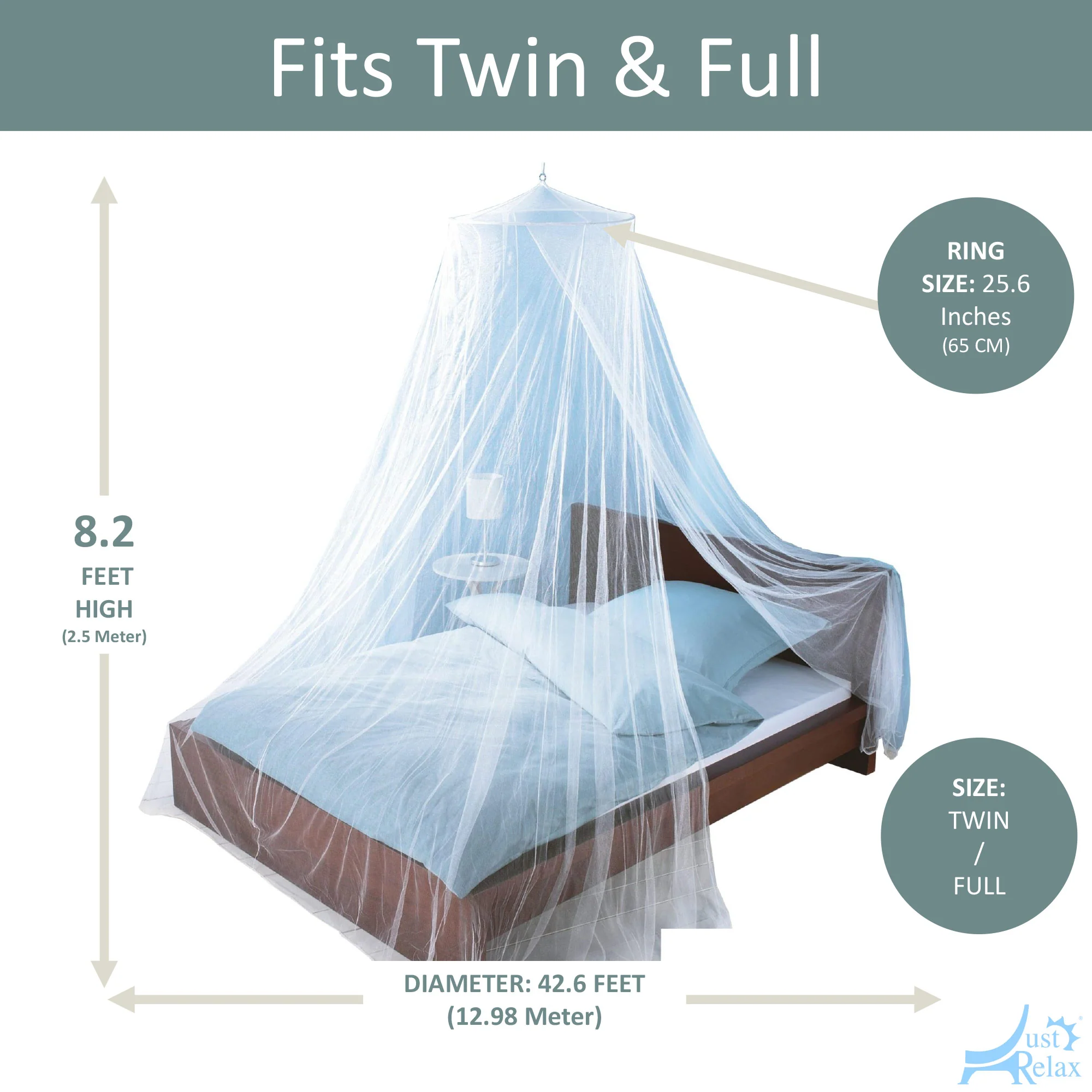 Just Relax Elegant Mosquito Net Bed Canopy Set, White, Twin-Full - Image 4