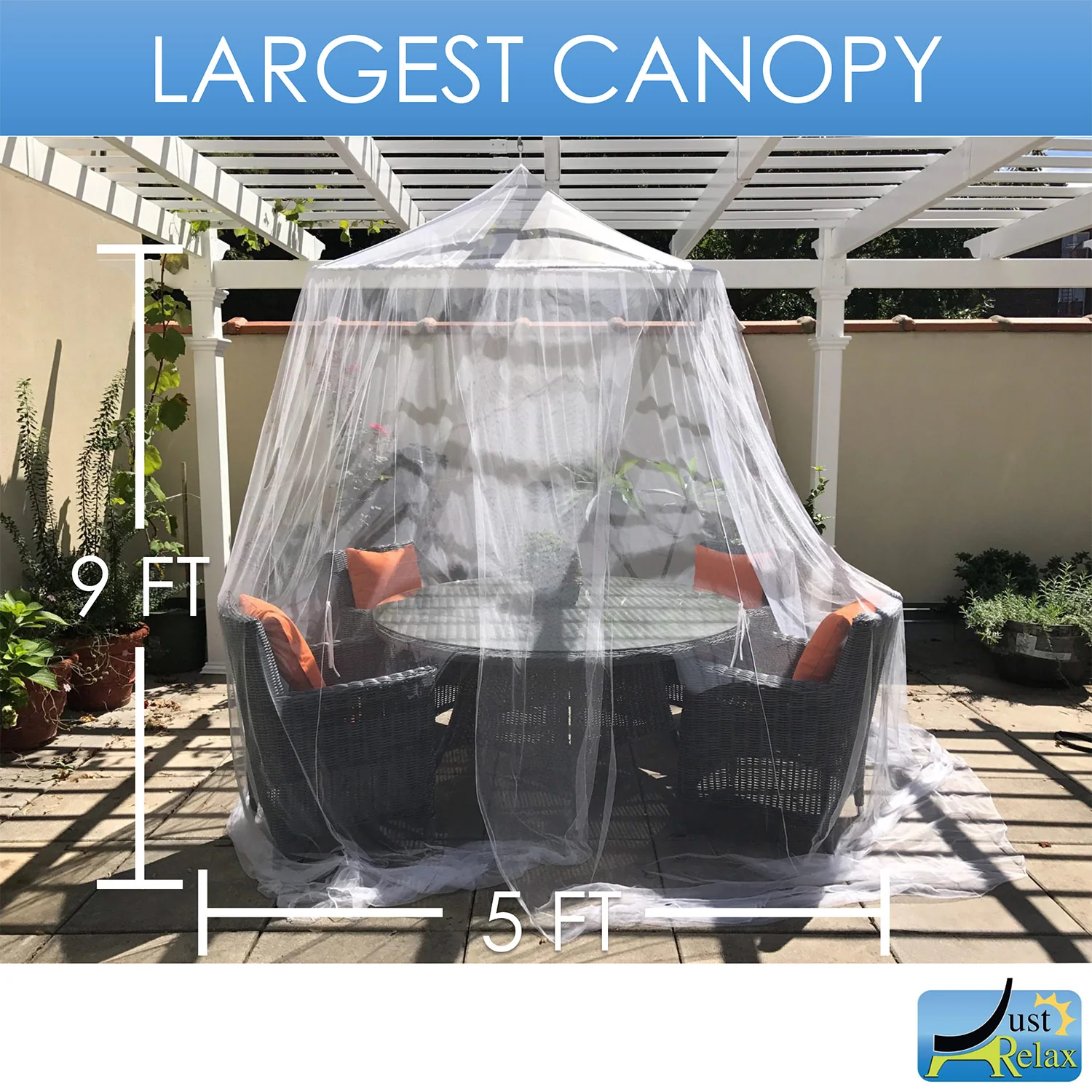 Just Relax Extra-Large Indoor-Outdoor Round Canopy Mosquito Net, White, 5x9 Feet - Image 3