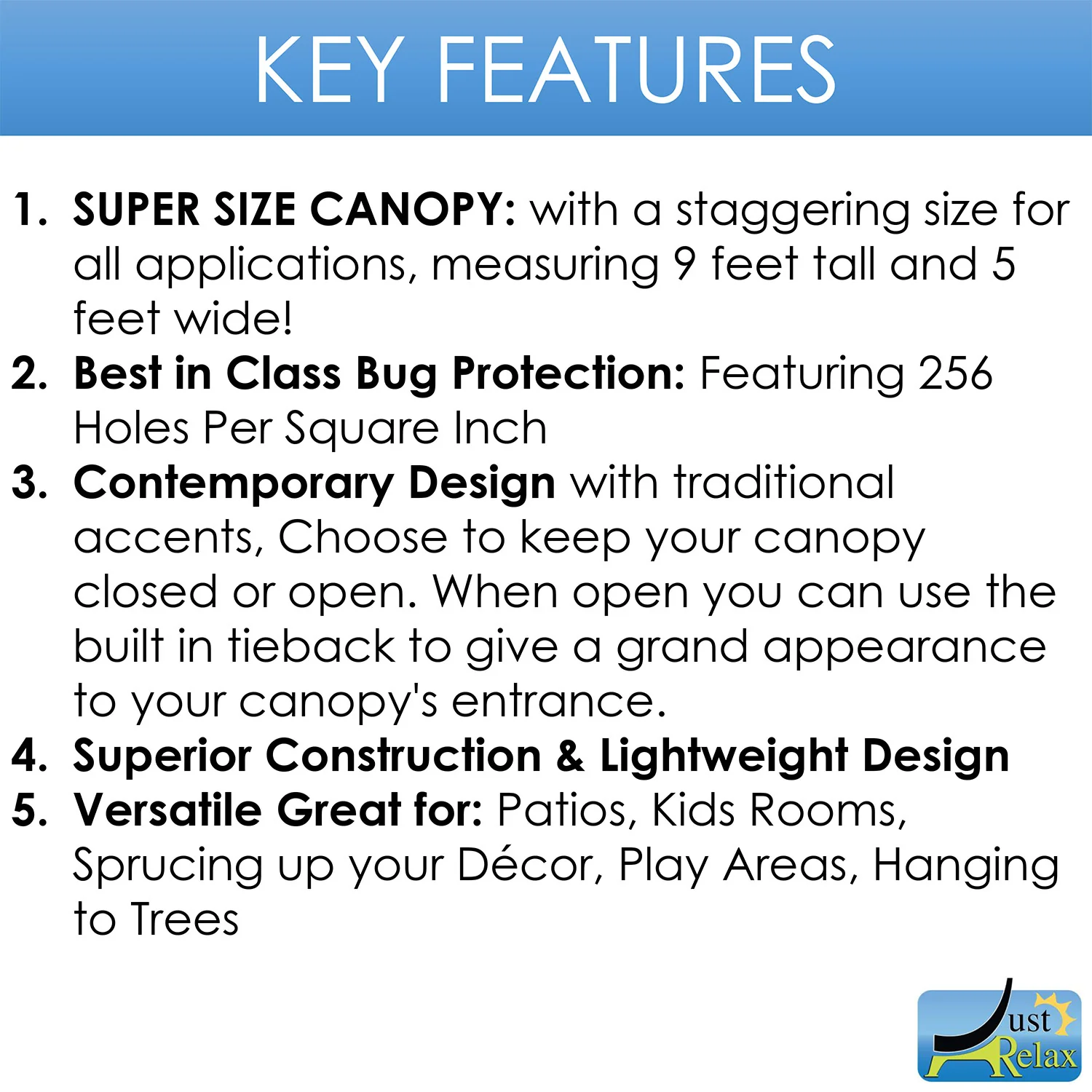 Just Relax Extra-Large Indoor-Outdoor Round Canopy Mosquito Net, White, 5x9 Feet - Image 6