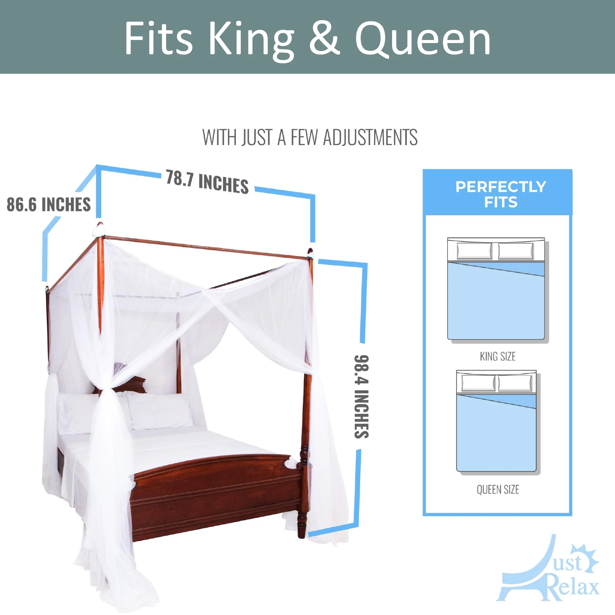 Just Relax Four Corner Post Bed Canopy Set With LED Lights and Remote, White, Full-Queen-King - Image 4