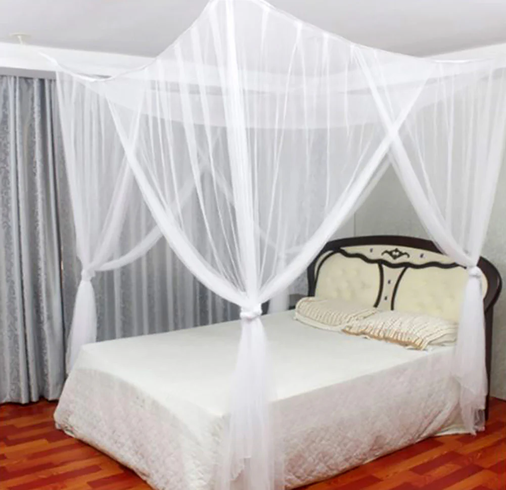 Just Relax Four Corner Post Elegant Mosquito Net Bed Canopy Set, Beige, Full-Queen-King - Image 4