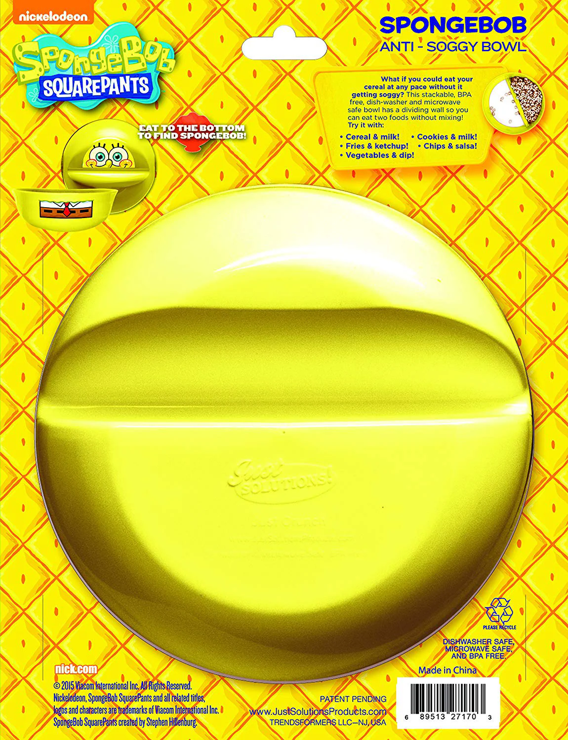 Just Solutions! Spongebob Squarepants Anti-Soggy Cereal Bowl, Yellow - Image 4