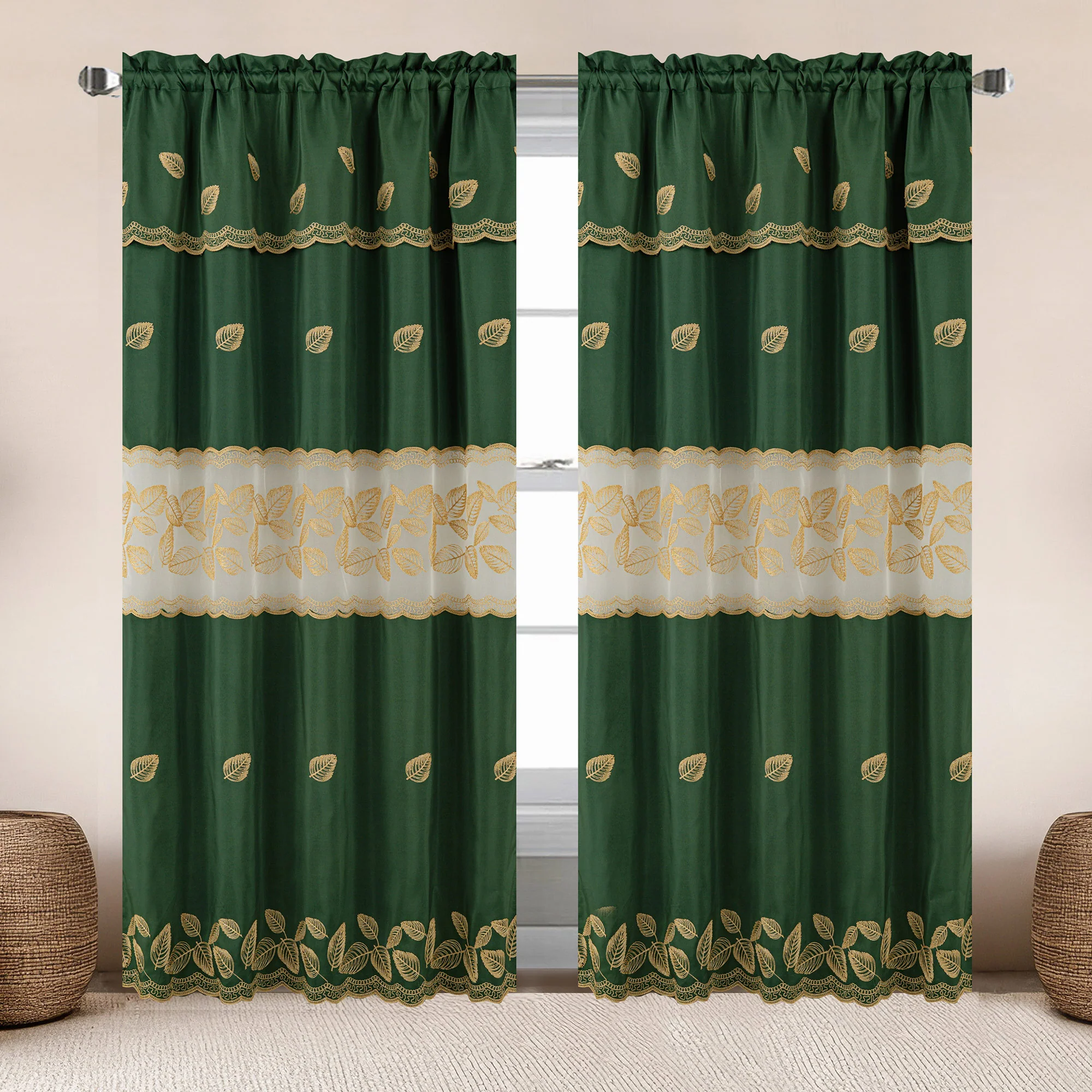 Kaylani Macramé Embroidered Window Curtain Panel with Valance, 55x84 Inches - Image 4
