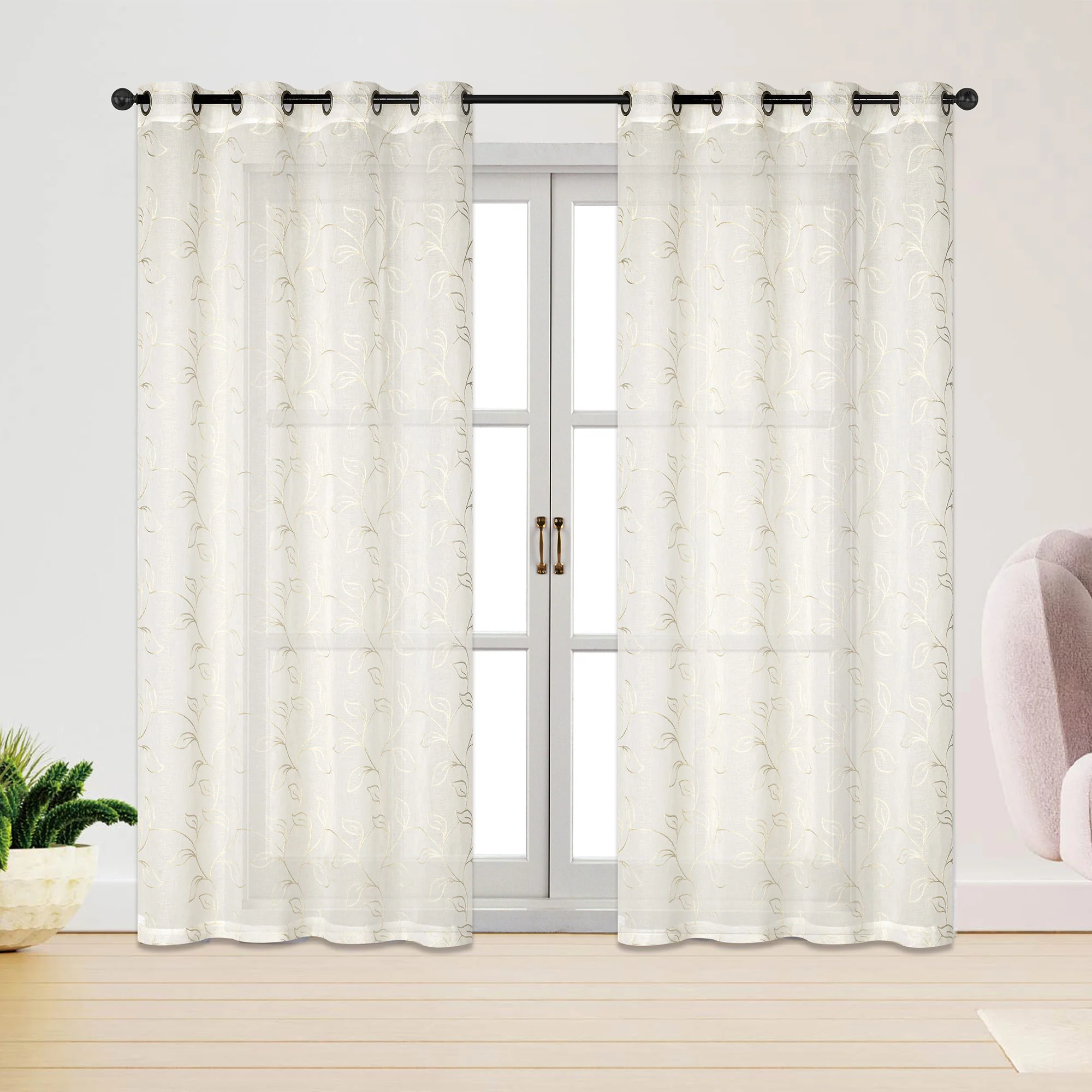 Keisha Floral Embroidered Grommet Window Curtain Panel, 54x84 Inches - Image 3