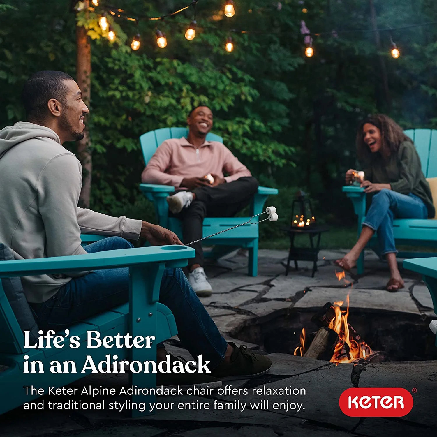 Keter 2-Pack Alpine Adirondack Resin Outdoor Furniture Patio Chairs, Teal - Image 3