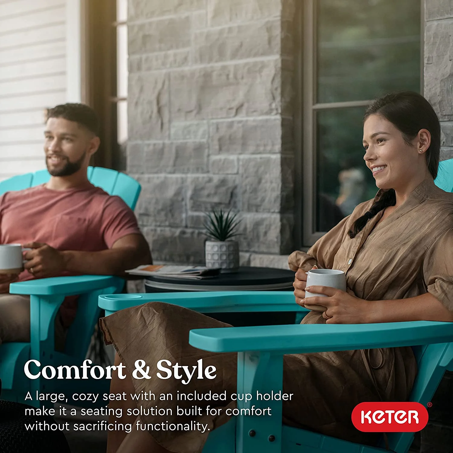Keter 2-Pack Alpine Adirondack Resin Outdoor Furniture Patio Chairs, Teal - Image 5