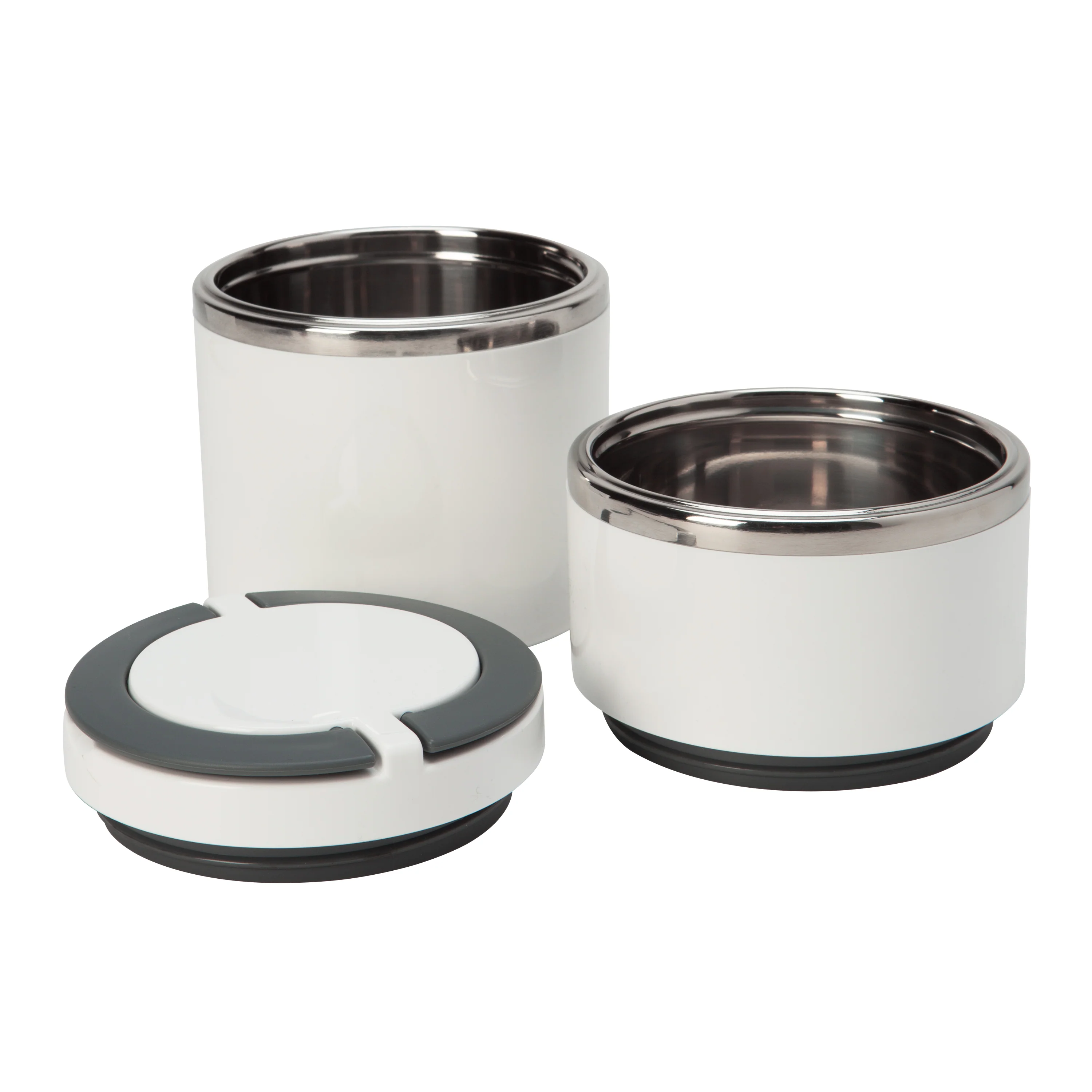 Kitchen Details 2 Tier Round Twist Stainless Steel Insulated Lunch Box in White - Image 3
