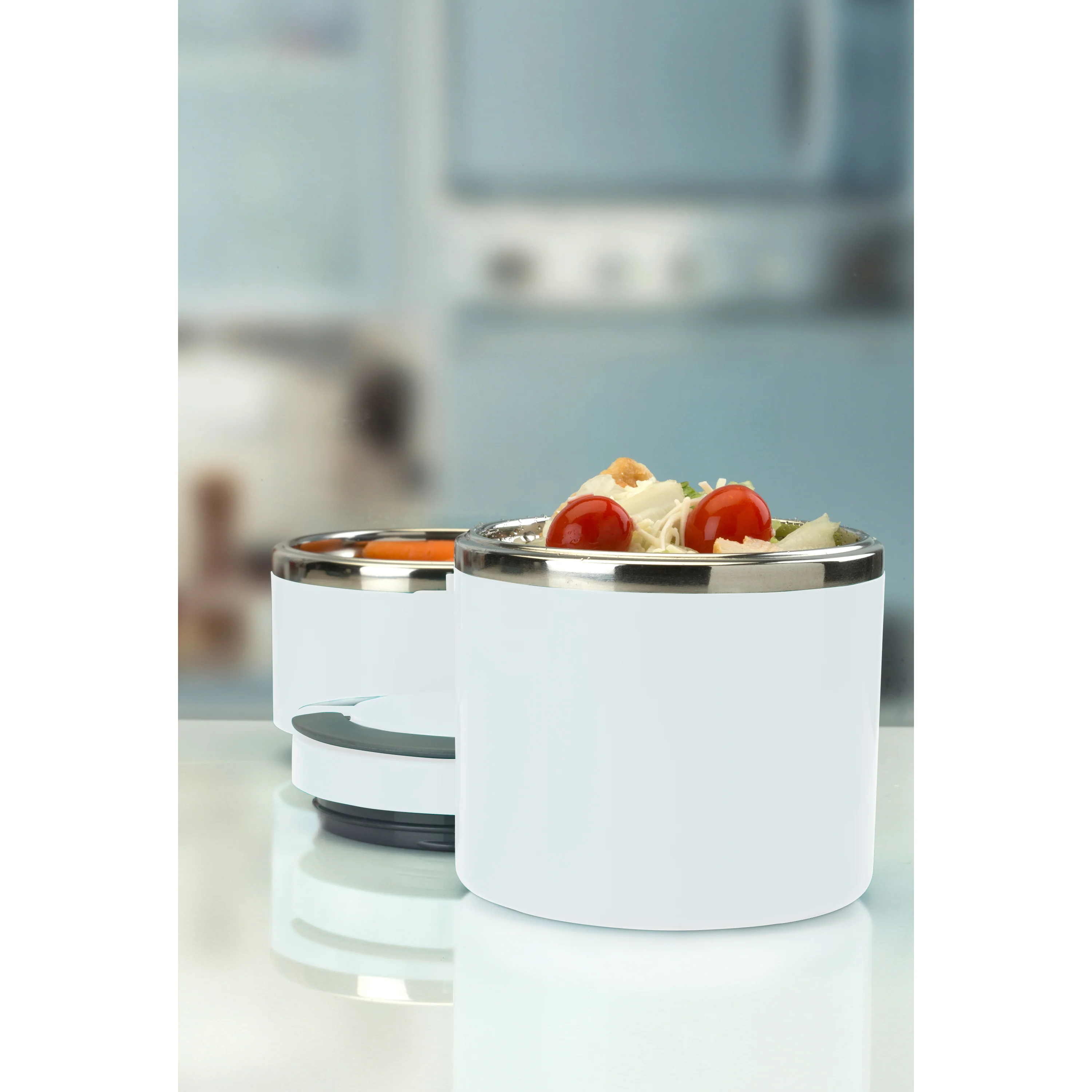 Kitchen Details 2 Tier Round Twist Stainless Steel Insulated Lunch Box in White - Image 4