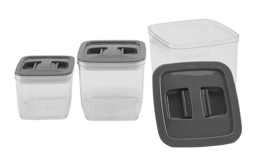 Kitchen Details 3-piece Airtight Storage Canister Set, Gray, Square - Image 2