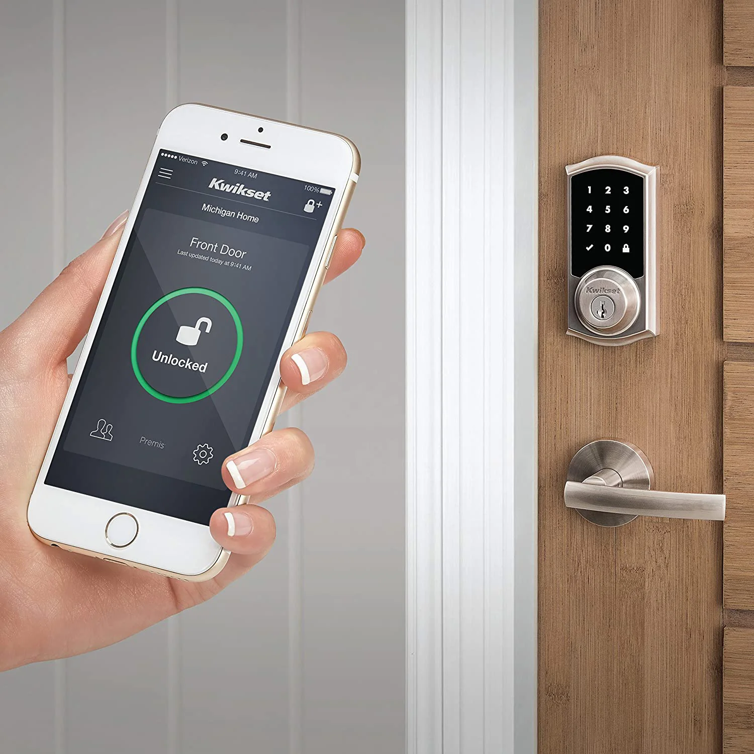Kwikset Premis Traditional Touchscreen Smart Lock Deadbolt, Apple Homekit, Satin Nickel - Image 3
