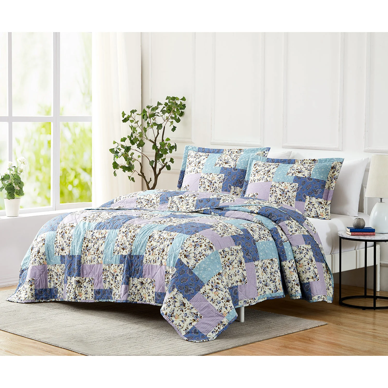 Laguna Vintage Patch 3-Piece Reversible Quilt Set, Multi - Image 2