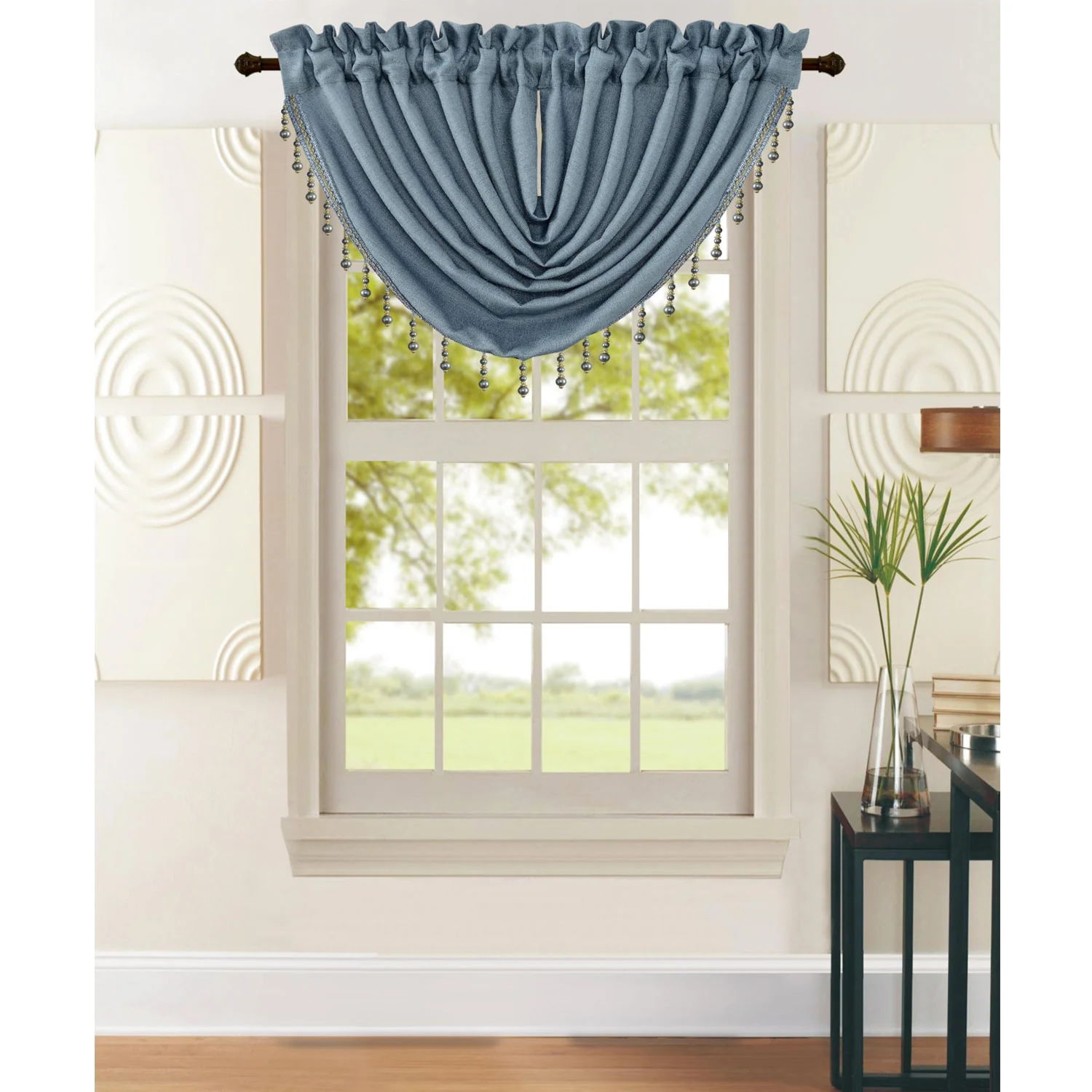 Leah Jacquard Textured Window Panel and Valance Treatments, Blue, All Sold Separately