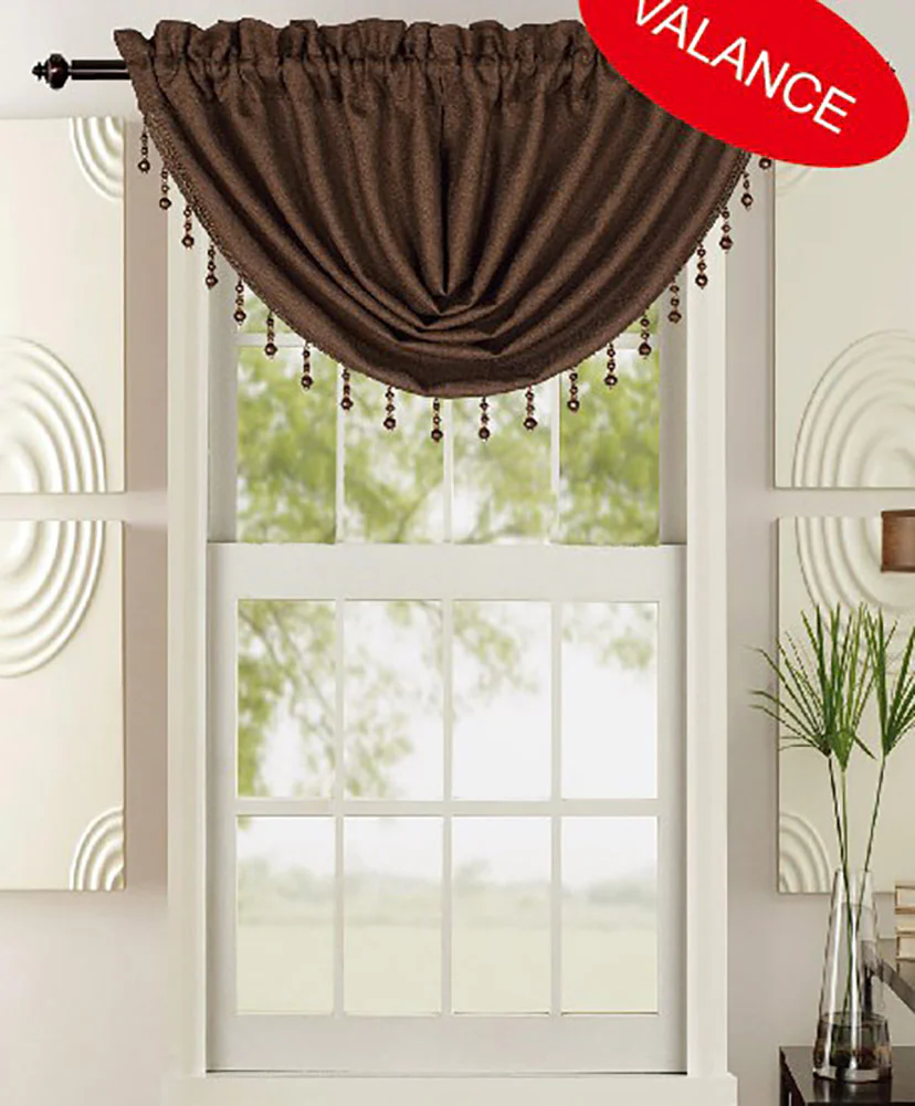 Leah Jacquard Textured Window Panel And Valance Treatments, Brown - Image 2