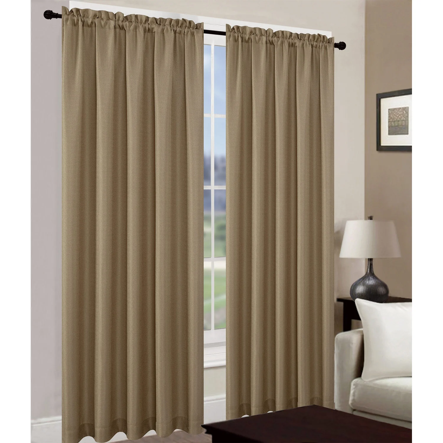 Leah Jacquard Textured Window Panel and Valance Treatments, Mocha, All Sold Separately - Image 2