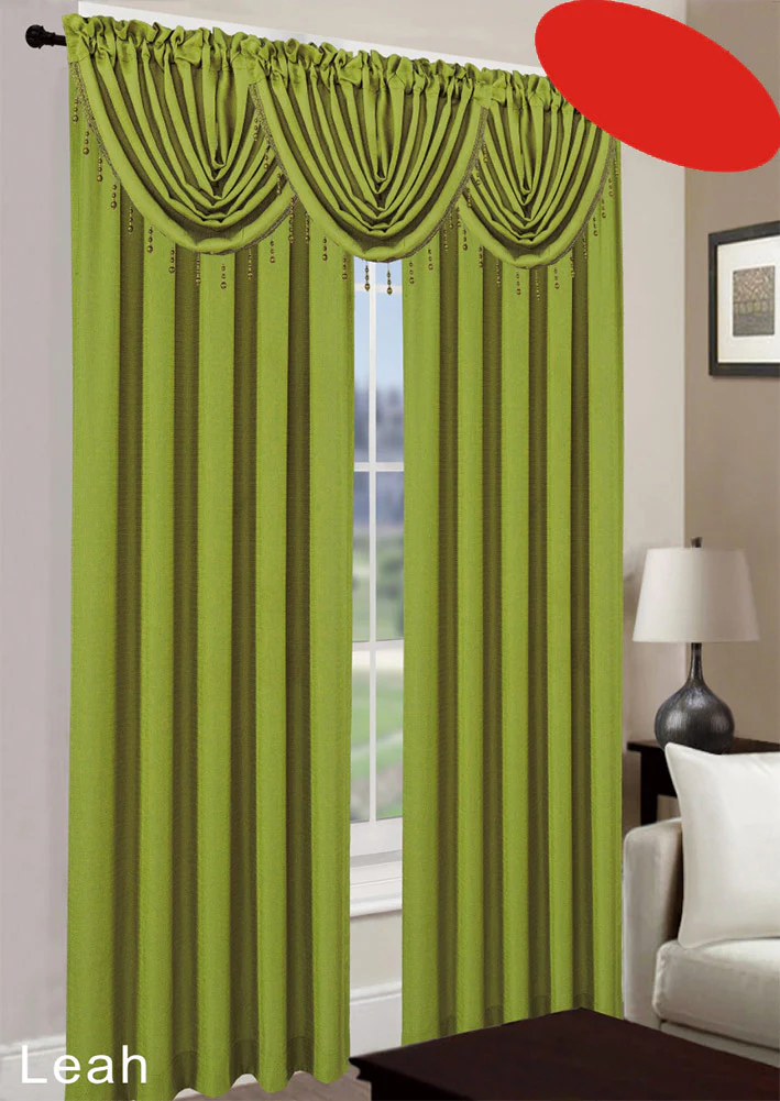 Leah Jacquard Textured Window Panel And Valance Treatments, Sage