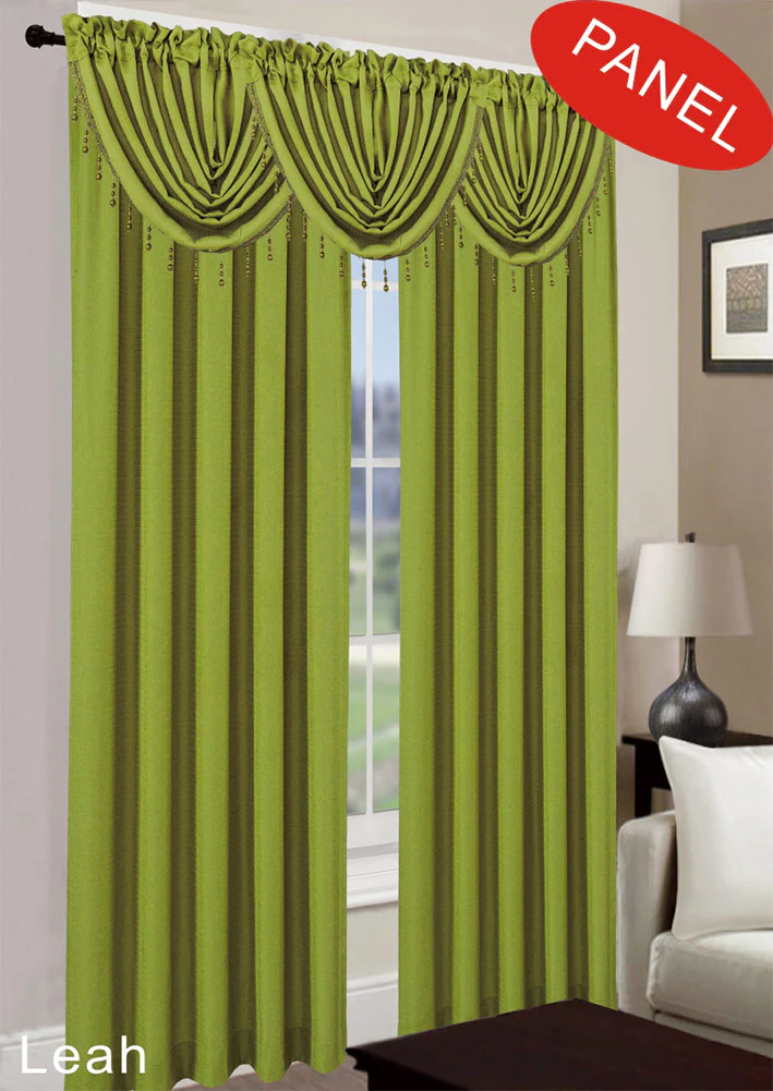 Leah Jacquard Textured Window Panel And Valance Treatments, Sage - Image 3