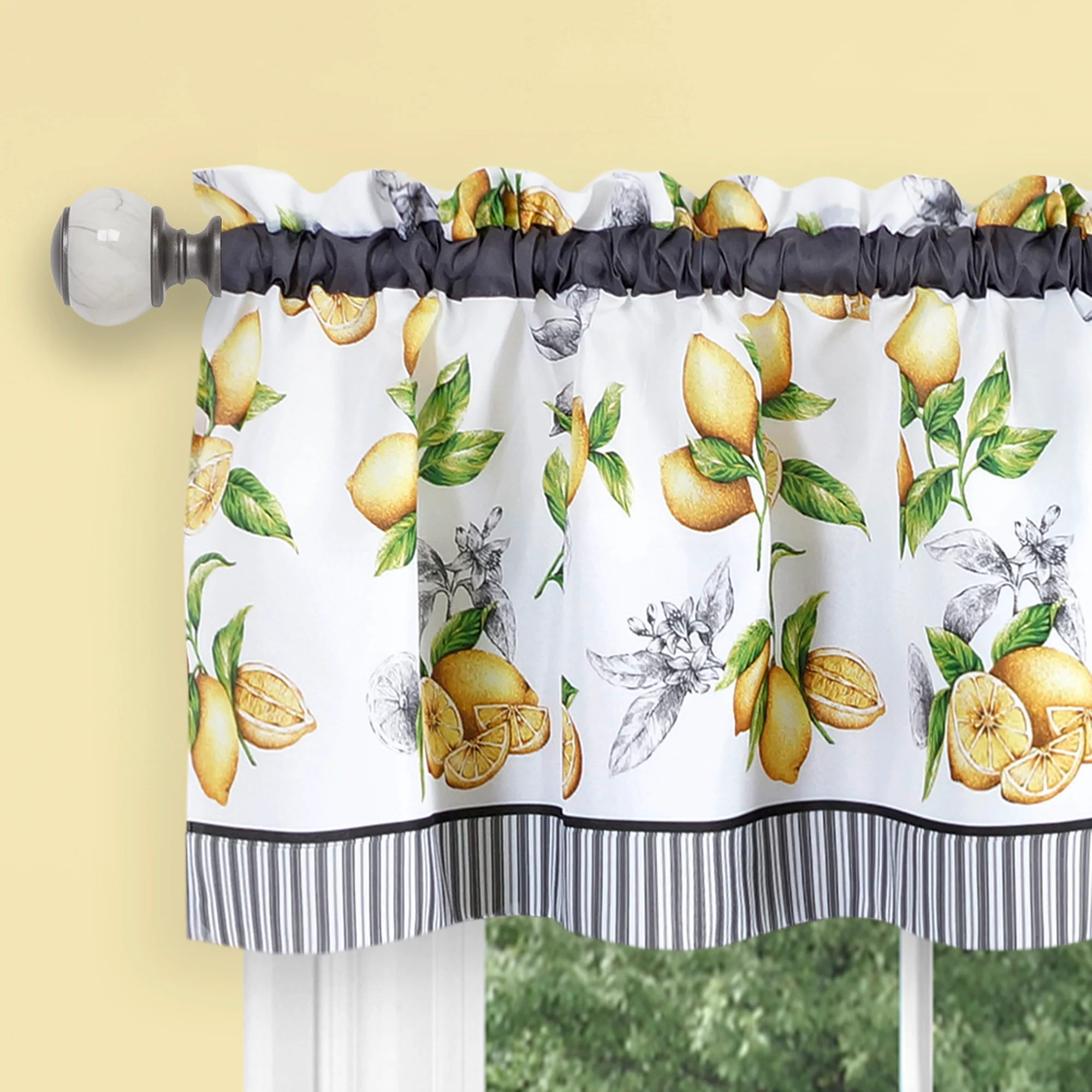 Lemon Drop 3-Piece Printed Kitchen Curtain Set, Yellow, Tiers 58x36, Swag 58x14 Inches - Image 2