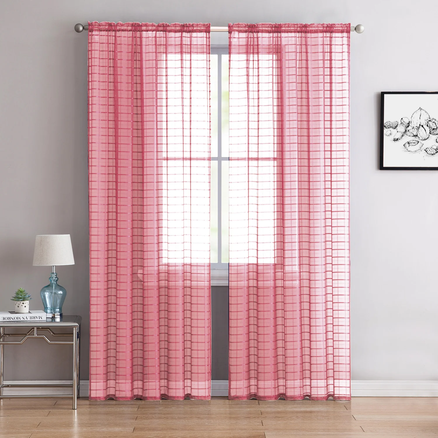 Lisa Plaid Sheer Rod Pocket Panel, Black, 55x90 Inches - Image 4