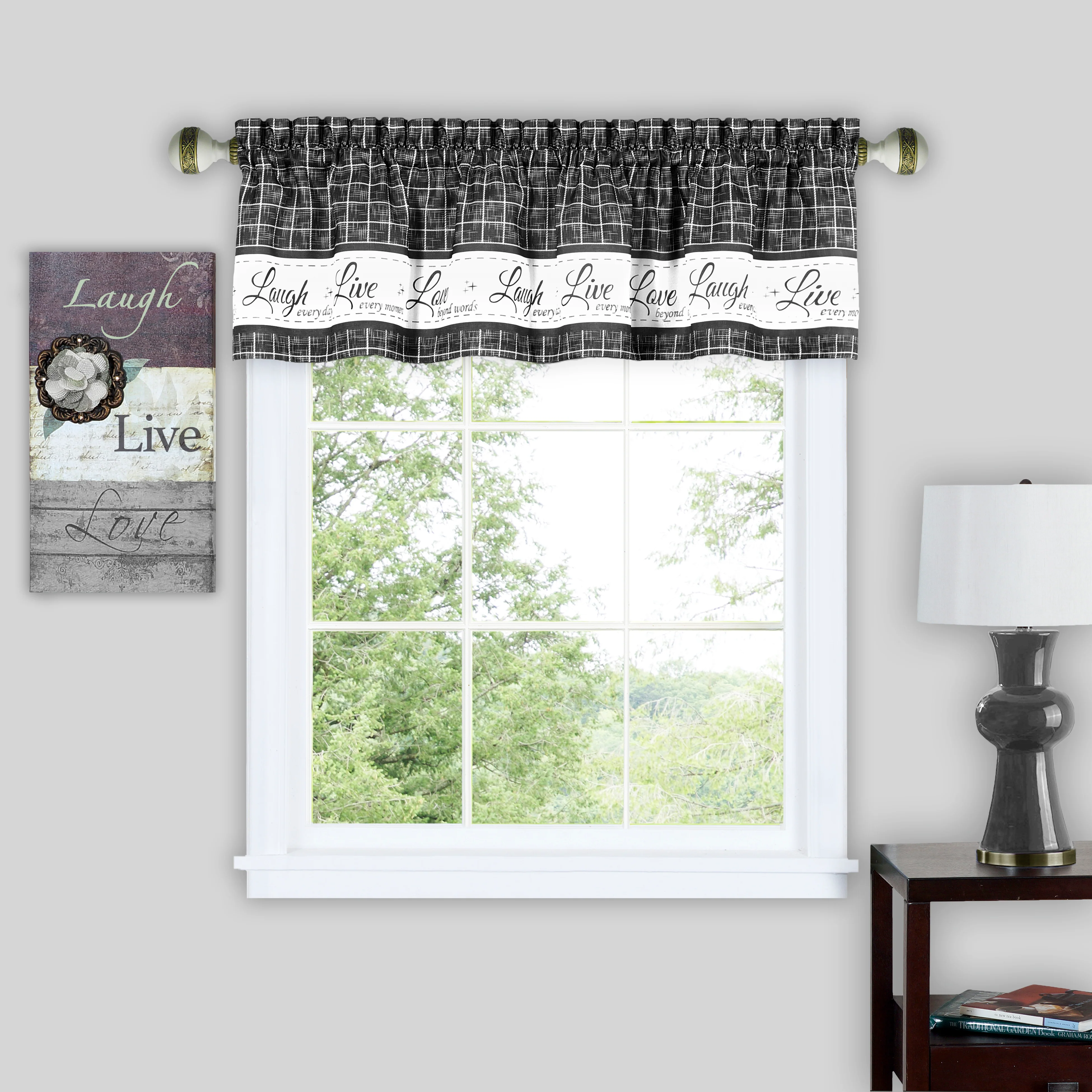Live, Love, Laugh Window Curtain Valance - 58x14 - Charcoal