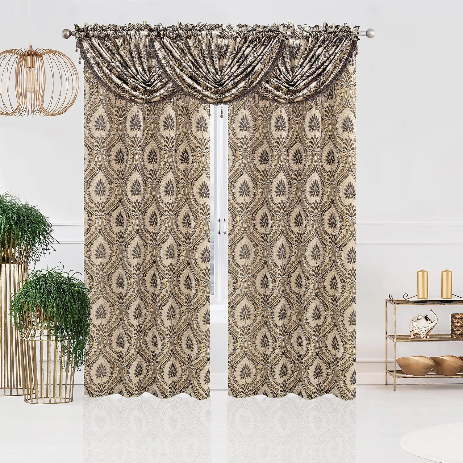 Lizet Damask Jacquard Rod Pocket Window Panel and Valance Treatments, All Sold Separately - Image 12
