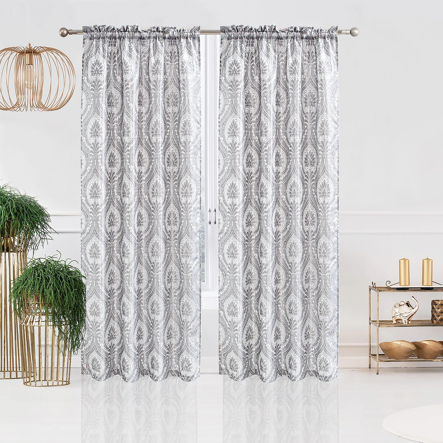 Lizet Damask Jacquard Rod Pocket Window Panel and Valance Treatments, All Sold Separately - Image 15