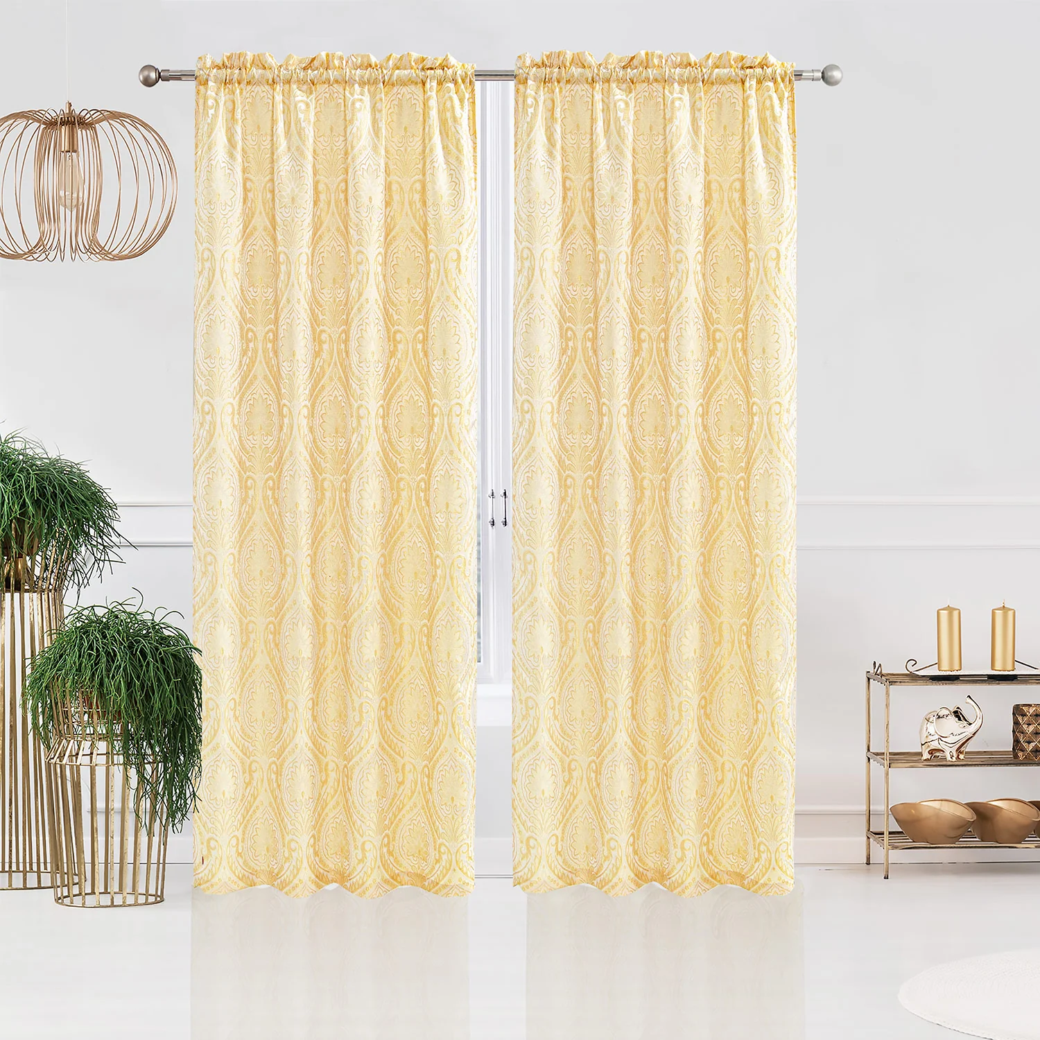 Lizet Damask Jacquard Rod Pocket Window Panel and Valance Treatments, All Sold Separately - Image 19