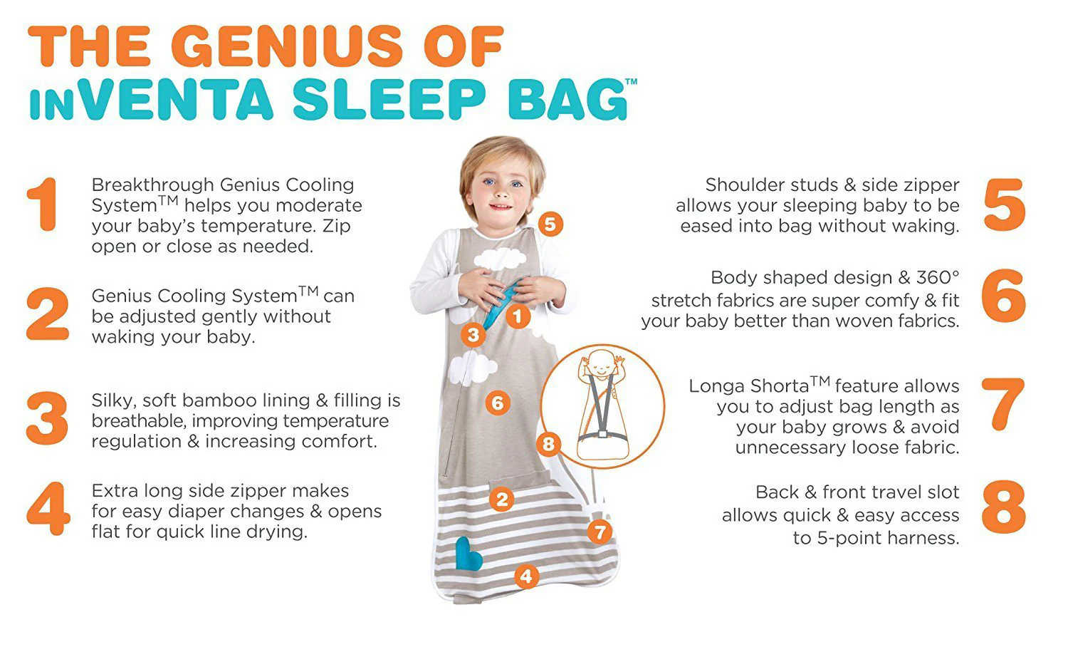 Love To Dream Inventa Cotton Sleep Bag, Trans-Seasonal, Blue, 4-12 Months - Image 5