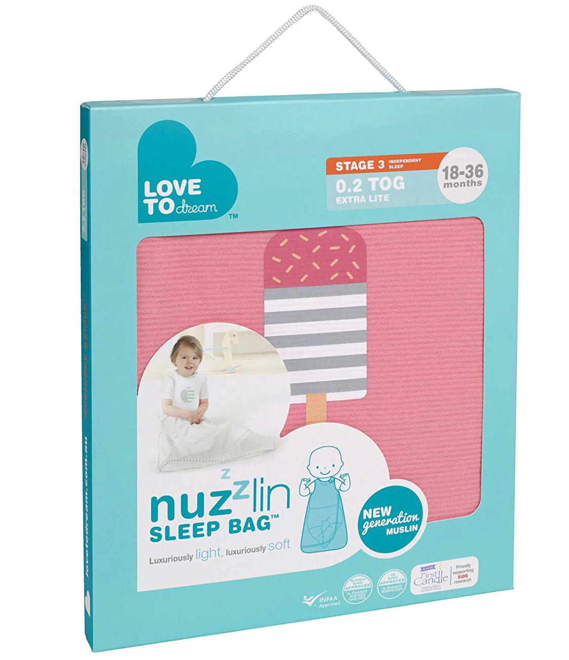 Love To Dream Nuzzlin Cotton Sleep Bag, Extra Light, Pink, 18-36 Months - Image 4