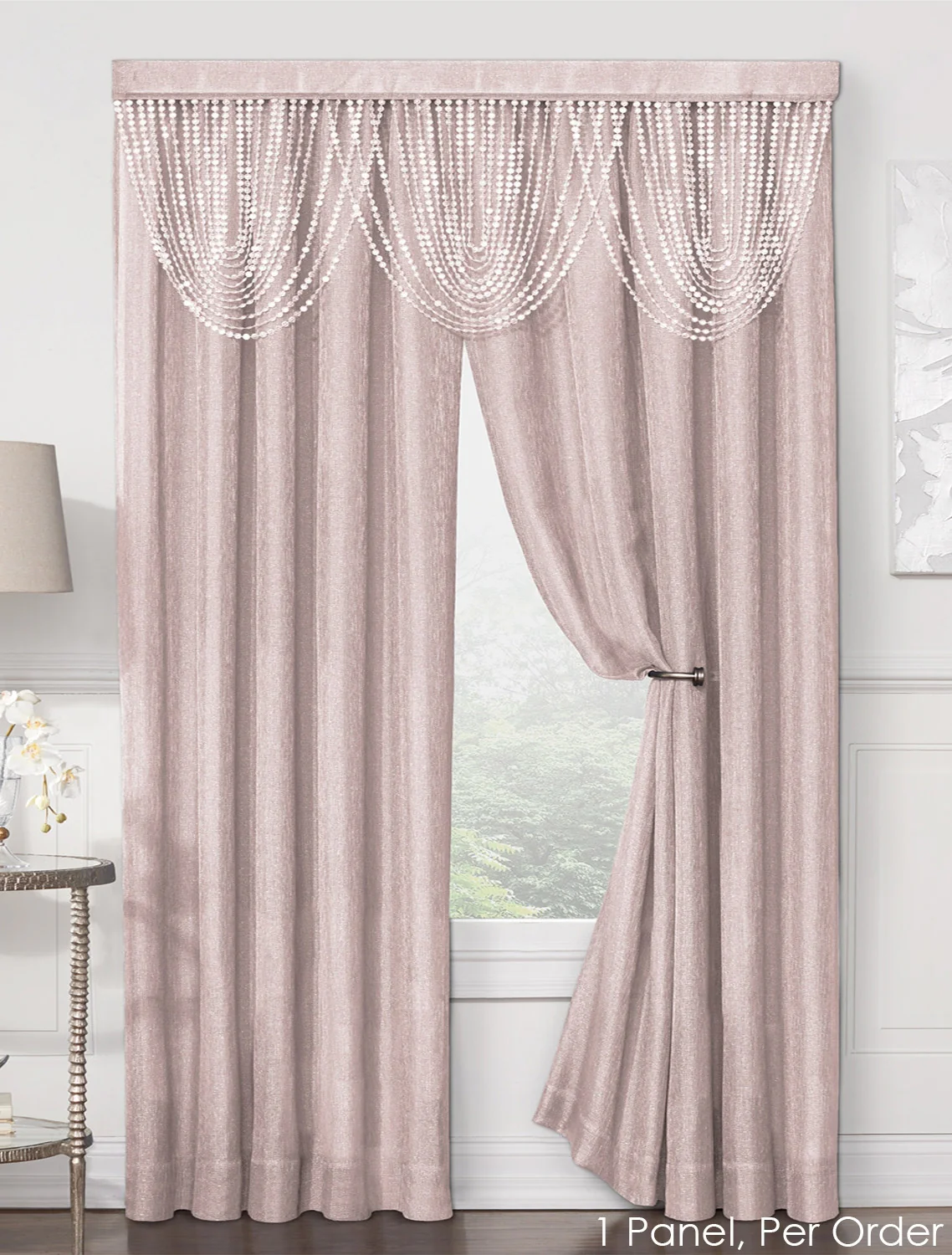 Luna Mesh Metallic Rod Pocket Window Panel and Valance Treatments, Rose - Image 2
