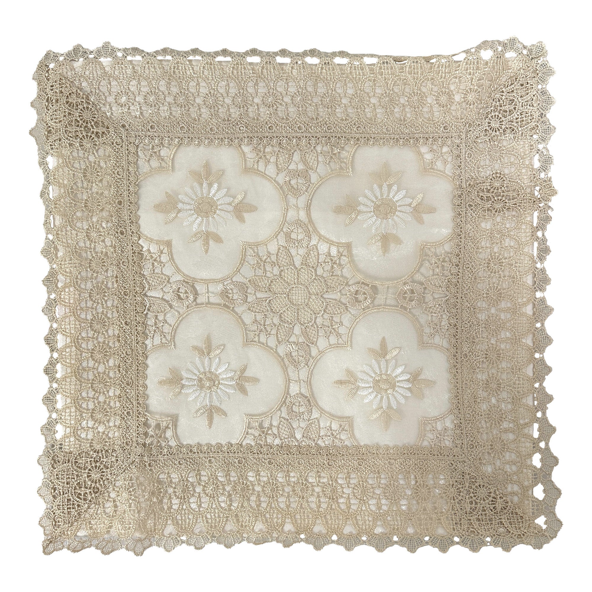 Luxurious Braided Decorative Lace Cutwork Design Cushion Cover, Beige, 18x18 Inches - Image 2