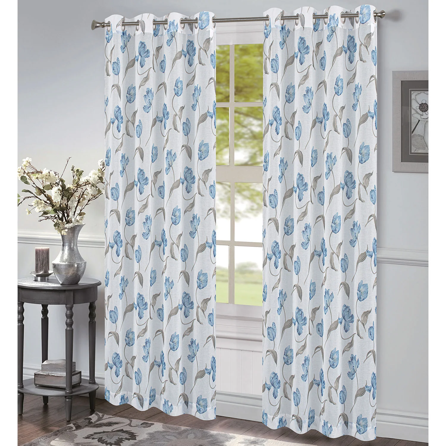 Lyra Floral Printed Dolly Sheer Grommet Window Panel, 54x84 Inches - Image 5